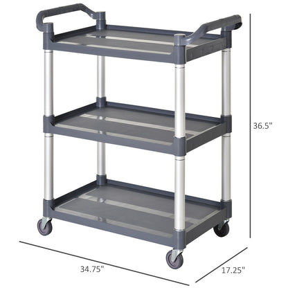 3-Tier Utility Cart Large Rolling Storage Trolley with 3 Shelves Metal Clean Service Cart, Restaurant, Hotel, Livingroom, Silver and Grey - Gallery Canada