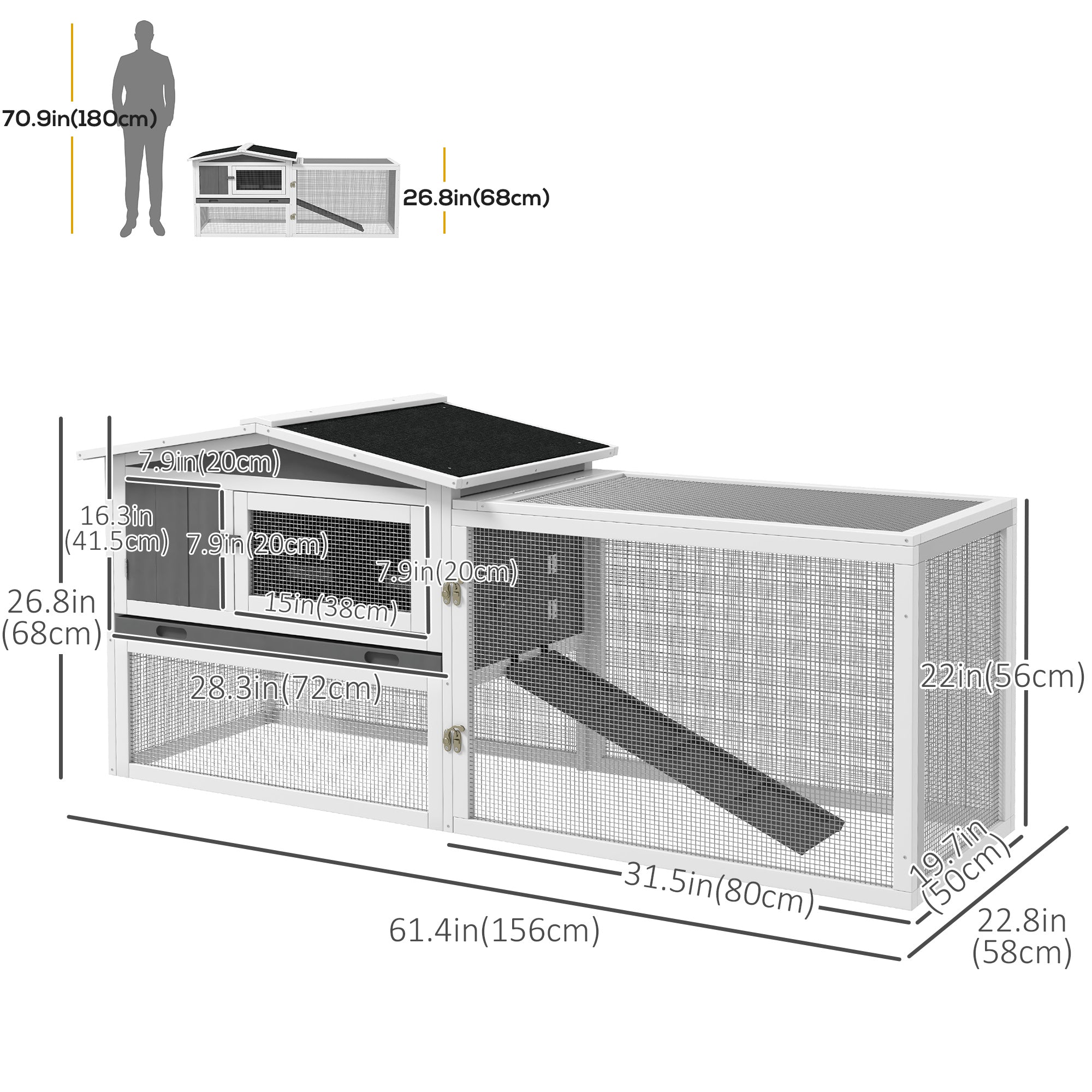 Wooden Rabbit Hutch Guinea Pig House with Removable Tray, Openable Roof, Trough, Run for Tortoises and Ferrets, Grey Rabbit Hutch   at Gallery Canada