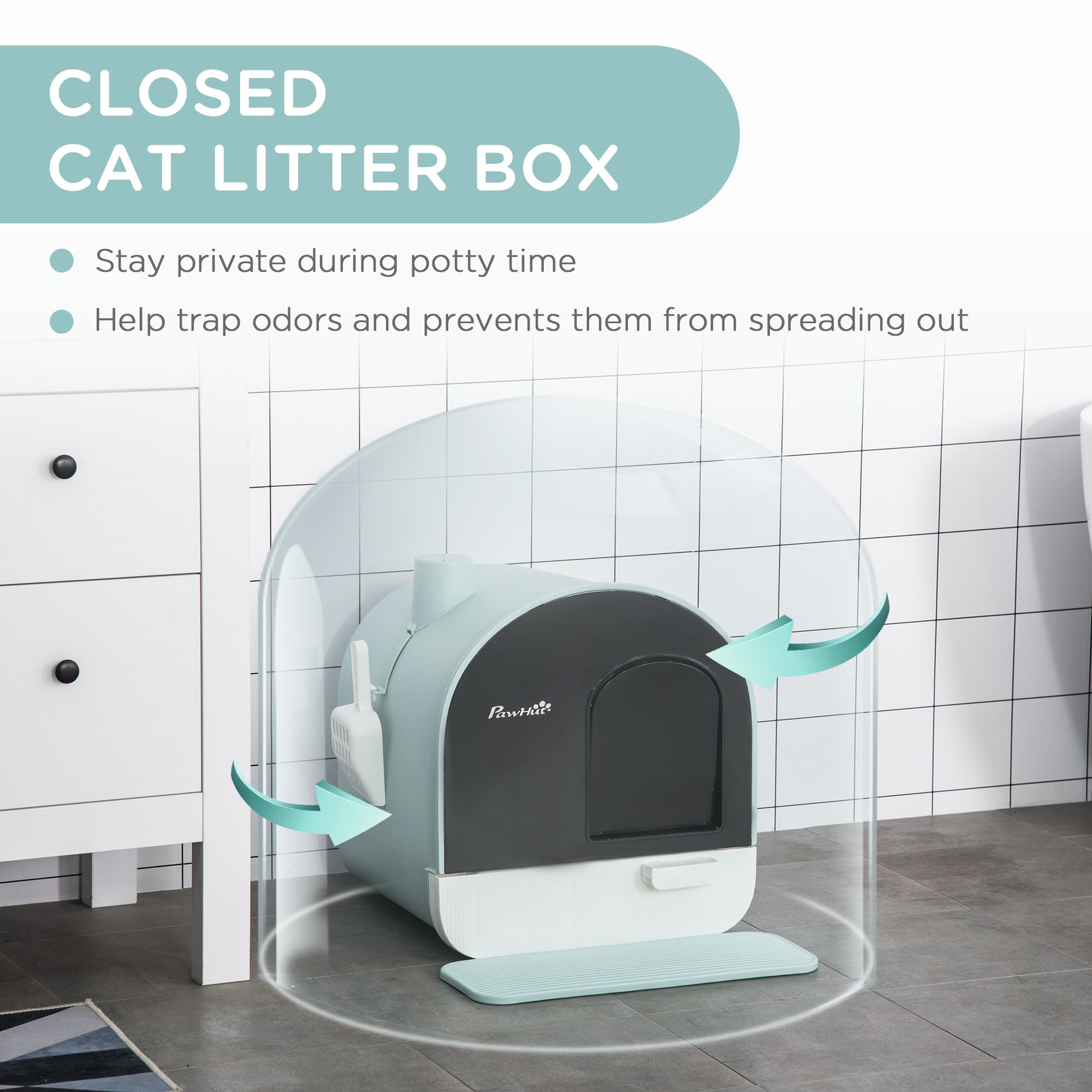 Cat Litter Box with Lid, Removable Tray, Scoop, Filter, Green Cat Litter Box Enclosures   at Gallery Canada