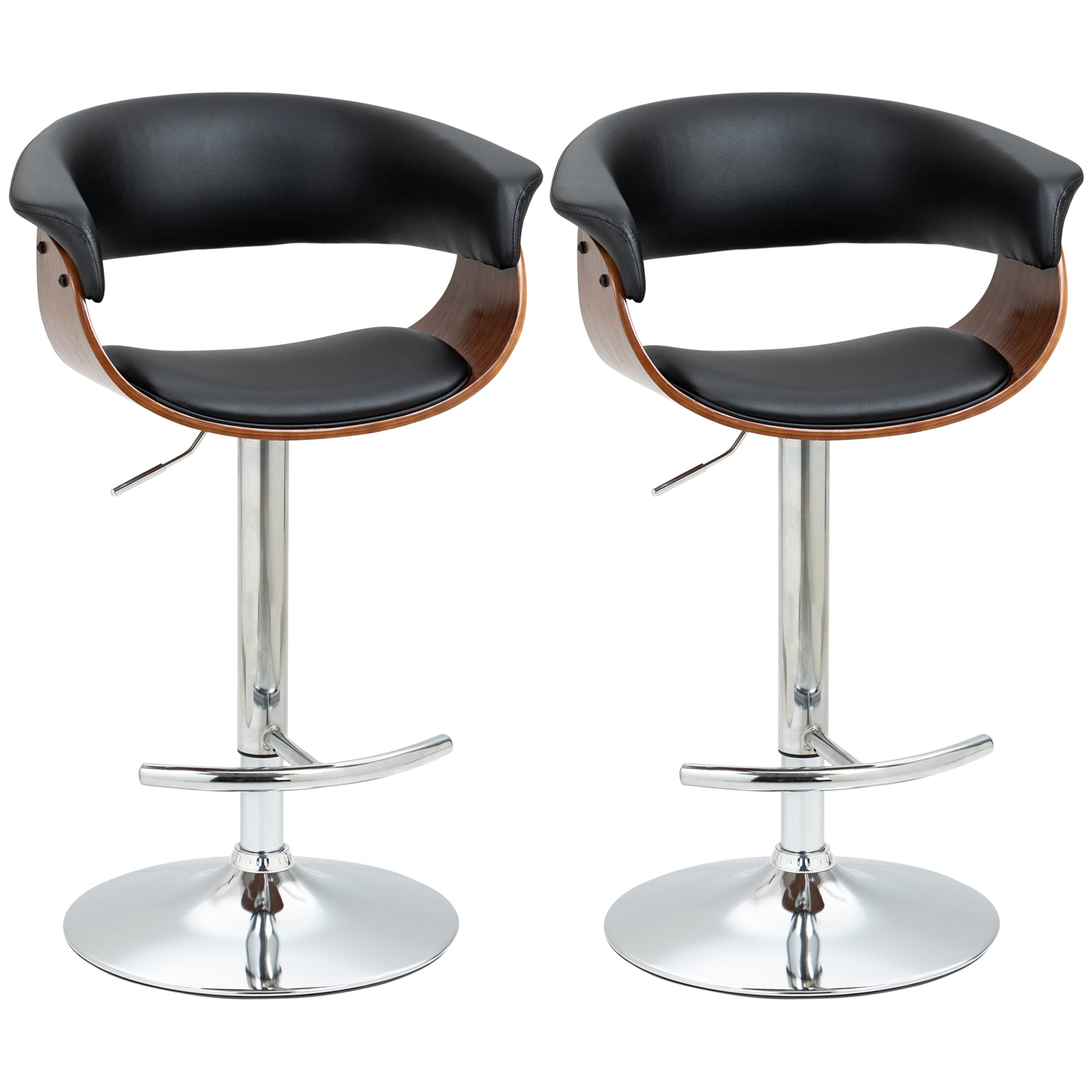 Counter Height Bar Stools Set of 2, Height Adjustable Swivel Barstools with Footrest, PU Bar Chairs, Black Bar Stools   at Gallery Canada