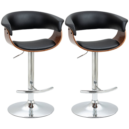 Counter Height Bar Stools Set of 2, Height Adjustable Swivel Barstools with Footrest, PU Bar Chairs, Black - Gallery Canada