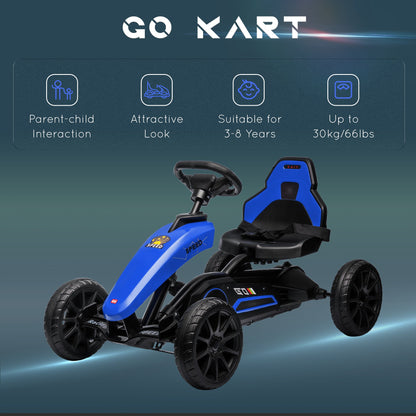 Pedal Go Kart for Kids, Pedal Car with Swing Axle, Adjustable Bucket, Handbrake, 4 EVA Wheels Powered Ride, Indoor Foot Racer, for 3-8 Years Old, Blue Pedal Go Karts for Kids   at Gallery Canada