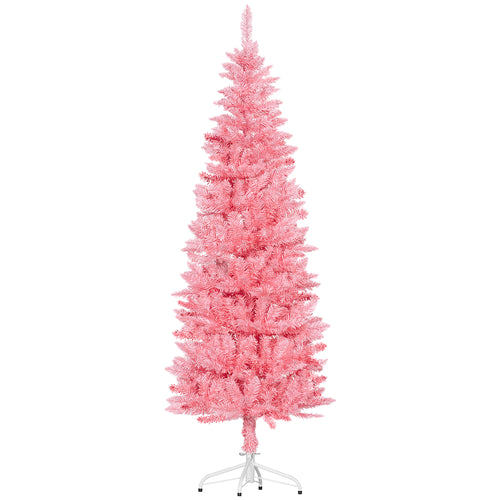 6ft Tall Pencil Artificial Christmas Tree with 479 Branch Tips with Steel Base, Pink