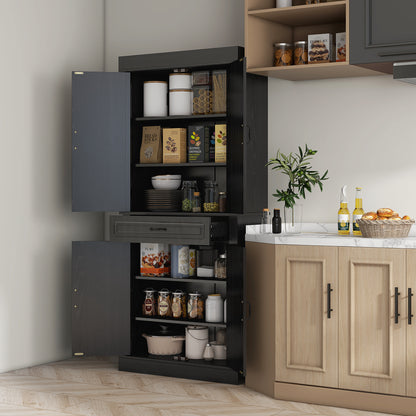 71" Freestanding Kitchen Pantry with 4 Doors and 2 Cabinets, Tall Storage Cabinet for Kitchen, Distressed Black Kitchen Pantry Cabinets Distressed Black  at Gallery Canada