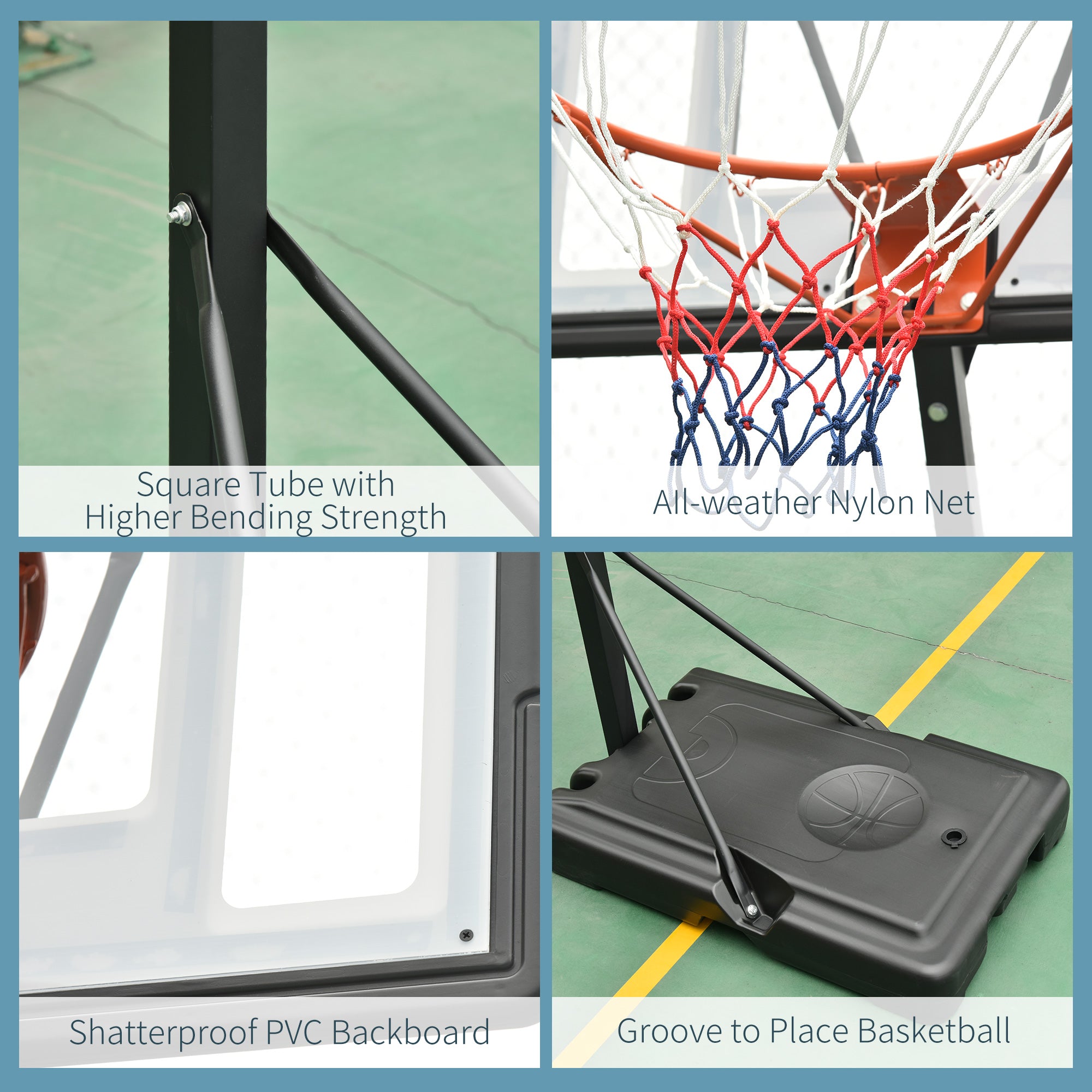 Portable Basketball Hoop Stand with Wheels, Height Adjustable 8FT-10FT for Outdoor Use, Black Basketball at Gallery Canada