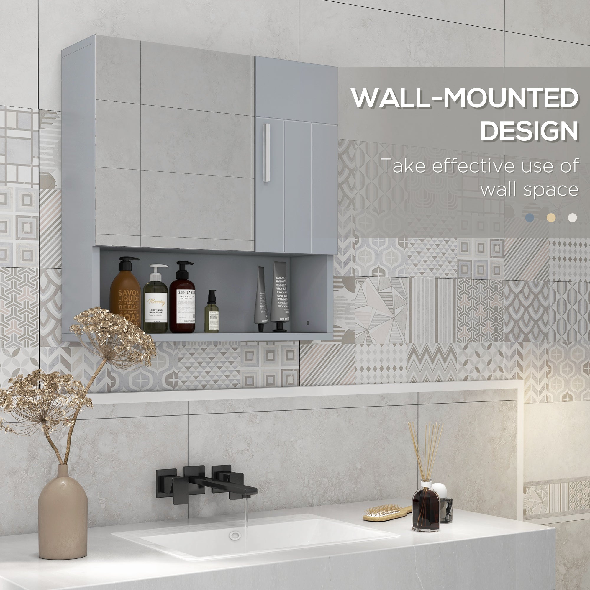 Bathroom Mirror Cabinet, Wall Mounted Medicine Cabinet with Double Doors and Adjustable Shelf, Grey Mirror Medicine Cabinets at Gallery Canada