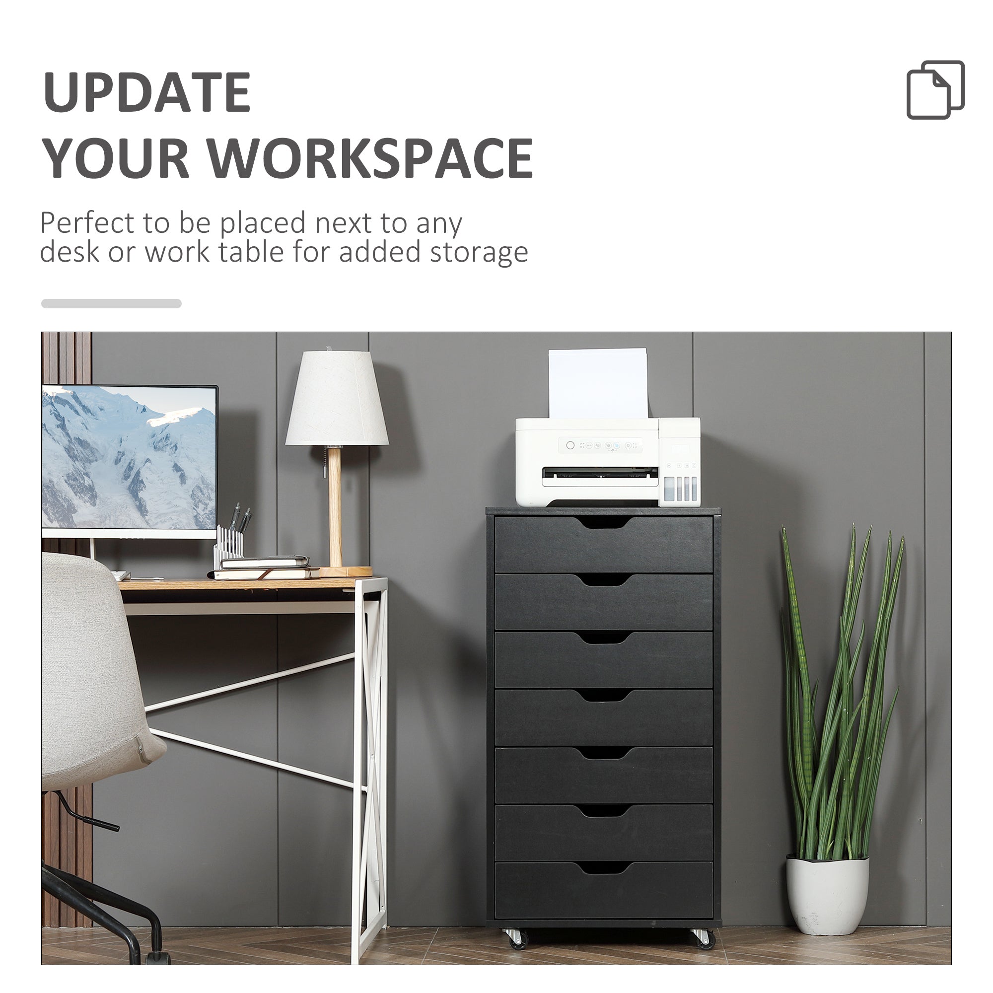 7-drawer Vertical File Cabinet for Home Office, Storage Cabinet with Wheels, 18.7