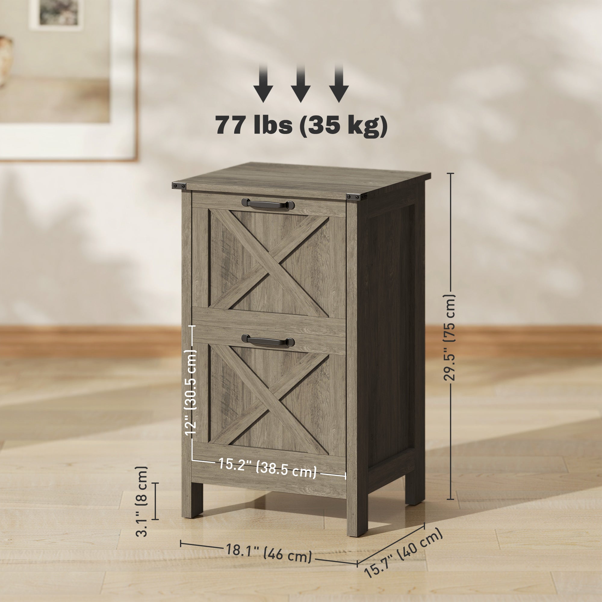 Vertical Filing Cabinet with 2 Drawers, Rustic Farmhouse Office Storage Cabinet for A4, Letter Size, Grey Wash Office Cabinets & Cupboards at Gallery Canada