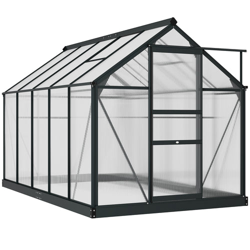 6' x 10' x 6.6' Polycarbonate Greenhouse, Walk-In Green House Kit Garden, Plants Grow, Galvanized Sheet Aluminum Frame with Rain Gutter, Vents and Sliding Door, Grey