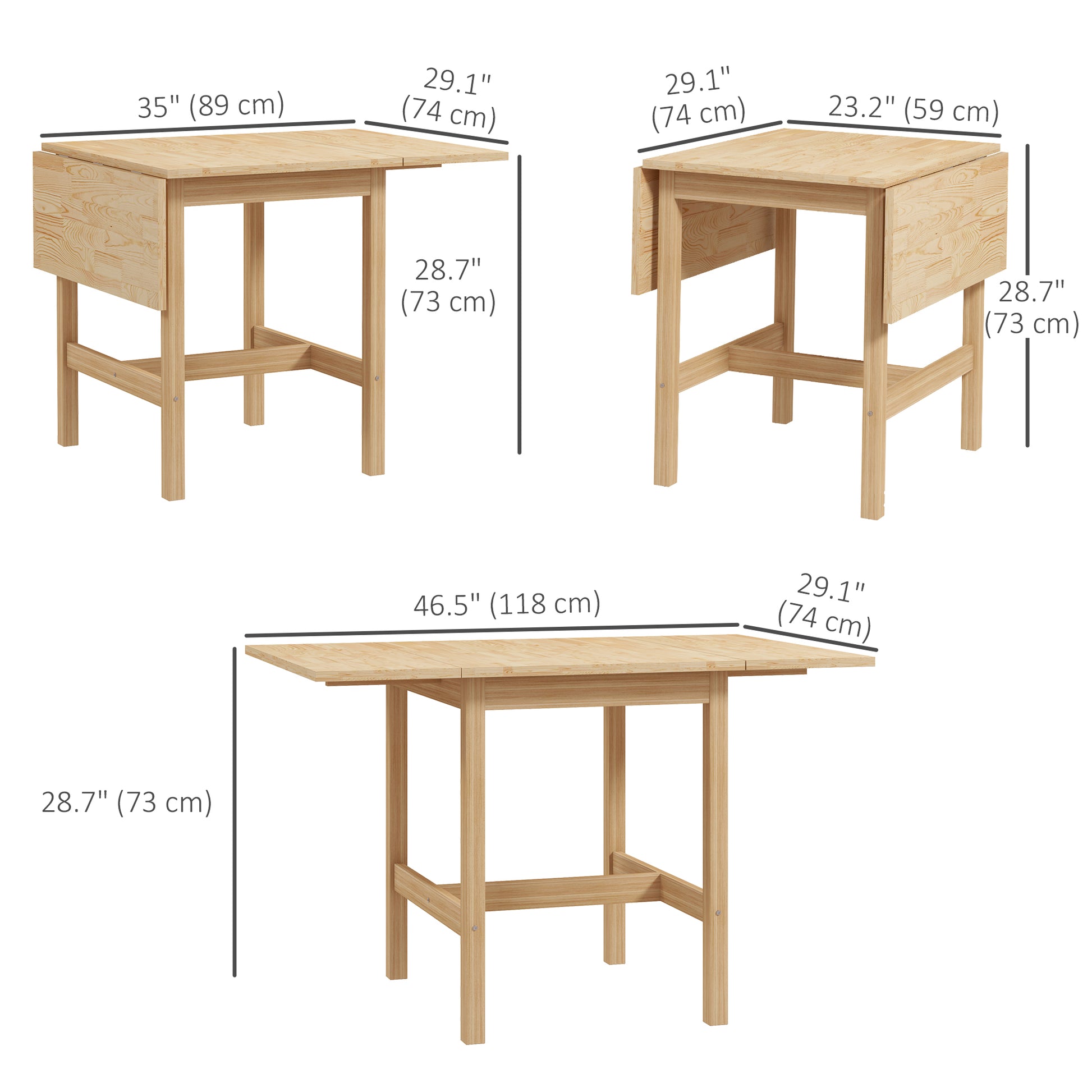 Solid Wood Kitchen Table, Farmhouse Drop Leaf Tables for Small Spaces, Folding Dining Table, Nature Wood Dining Tables   at Gallery Canada