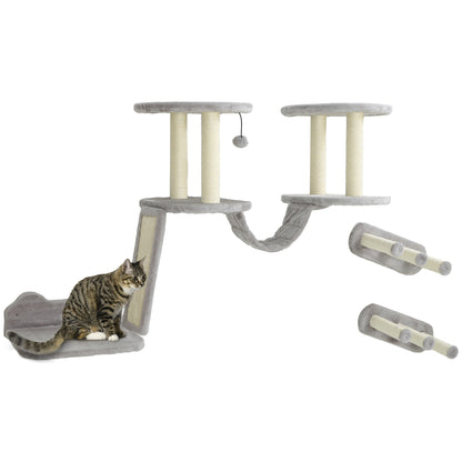 3PCs Cat Wall Shelves w/ Scratching Post, Perches, Steps, Ladder, Light Grey Cat Climbing Wall   at Gallery Canada