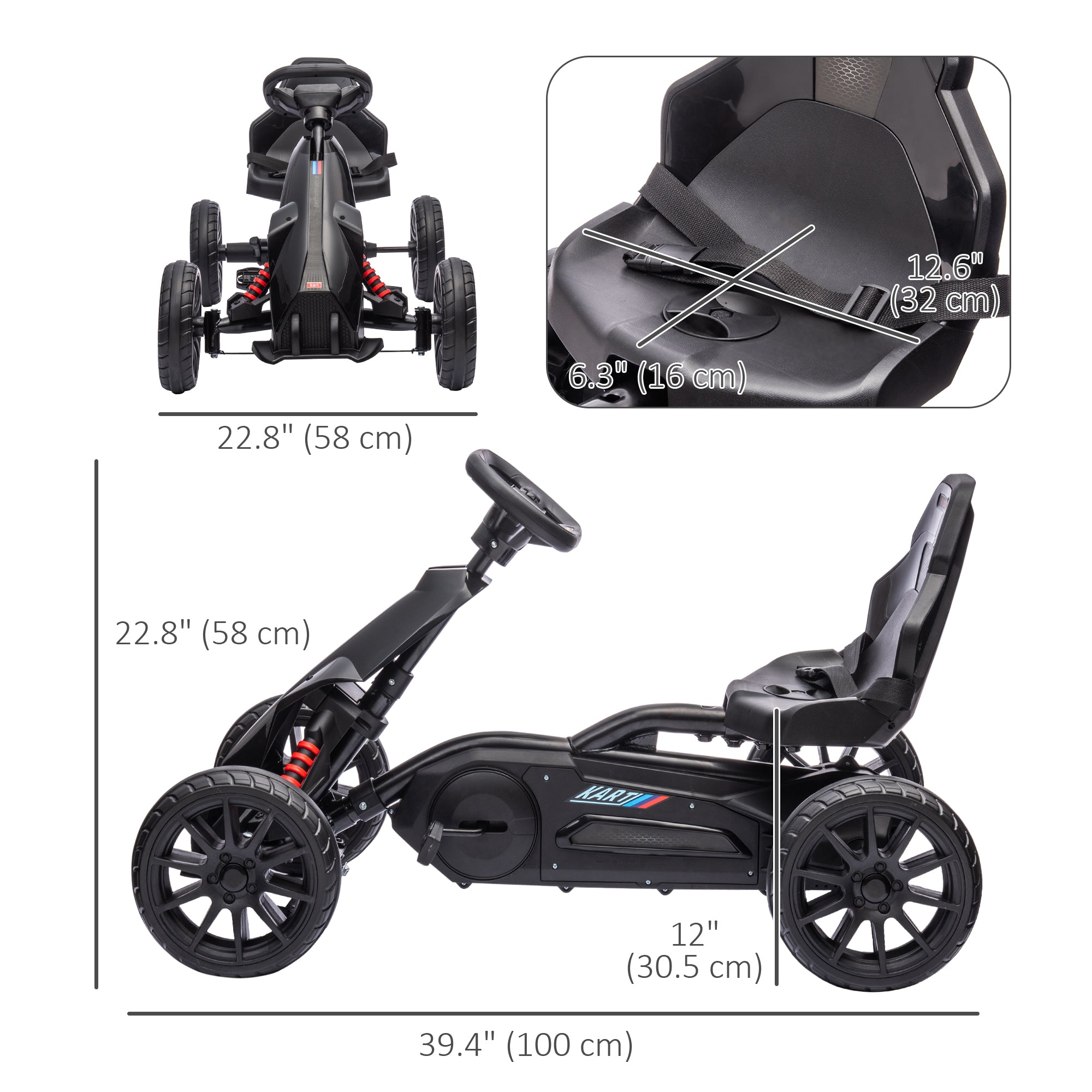 Pedal Go Kart with Adjustable Seat, Forward, Backward, Handbrake, Shock Absorption for 3-8 Years, Black Pedal Go Karts for Kids at Gallery Canada