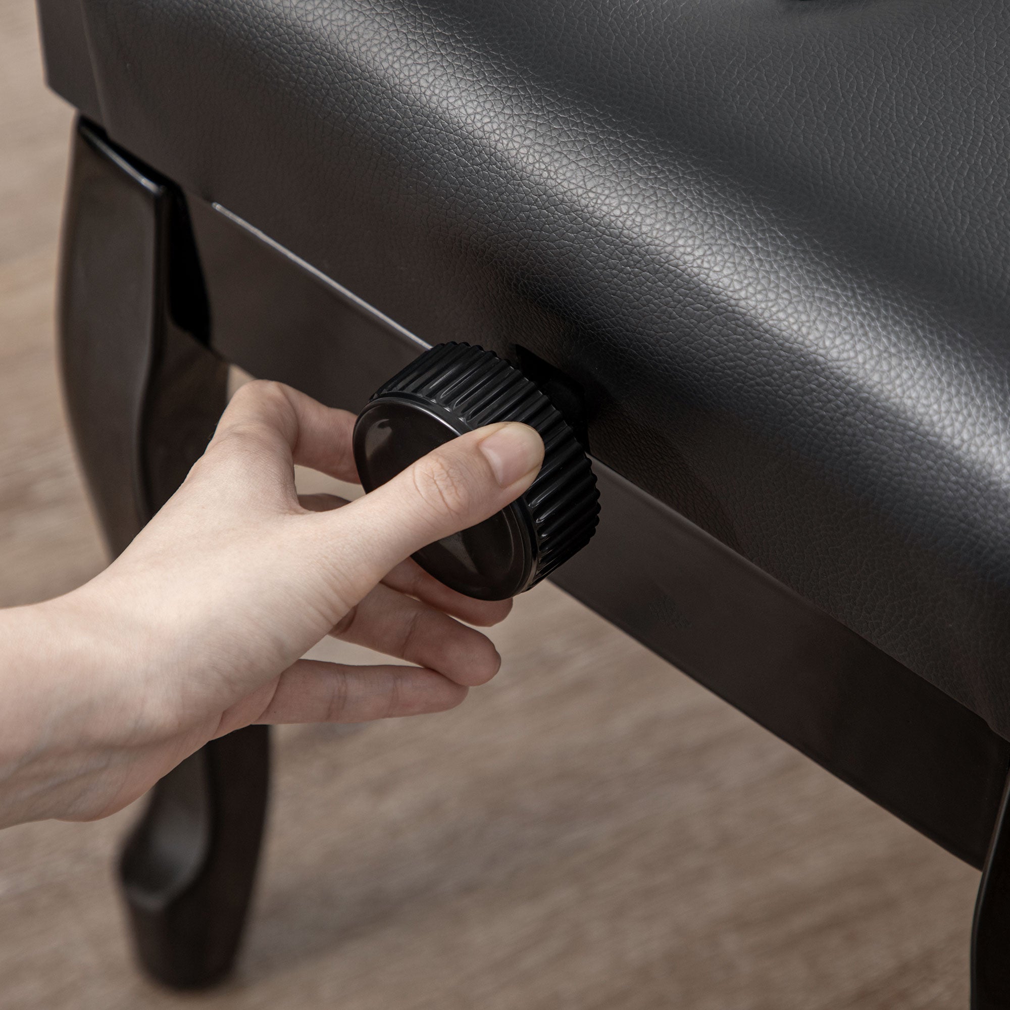 Adjustable Height Piano Bench Stool, PU Leather Button Tufted Padded Keyboard Seat with Rubber Wood Legs, Black Piano Benches at Gallery Canada