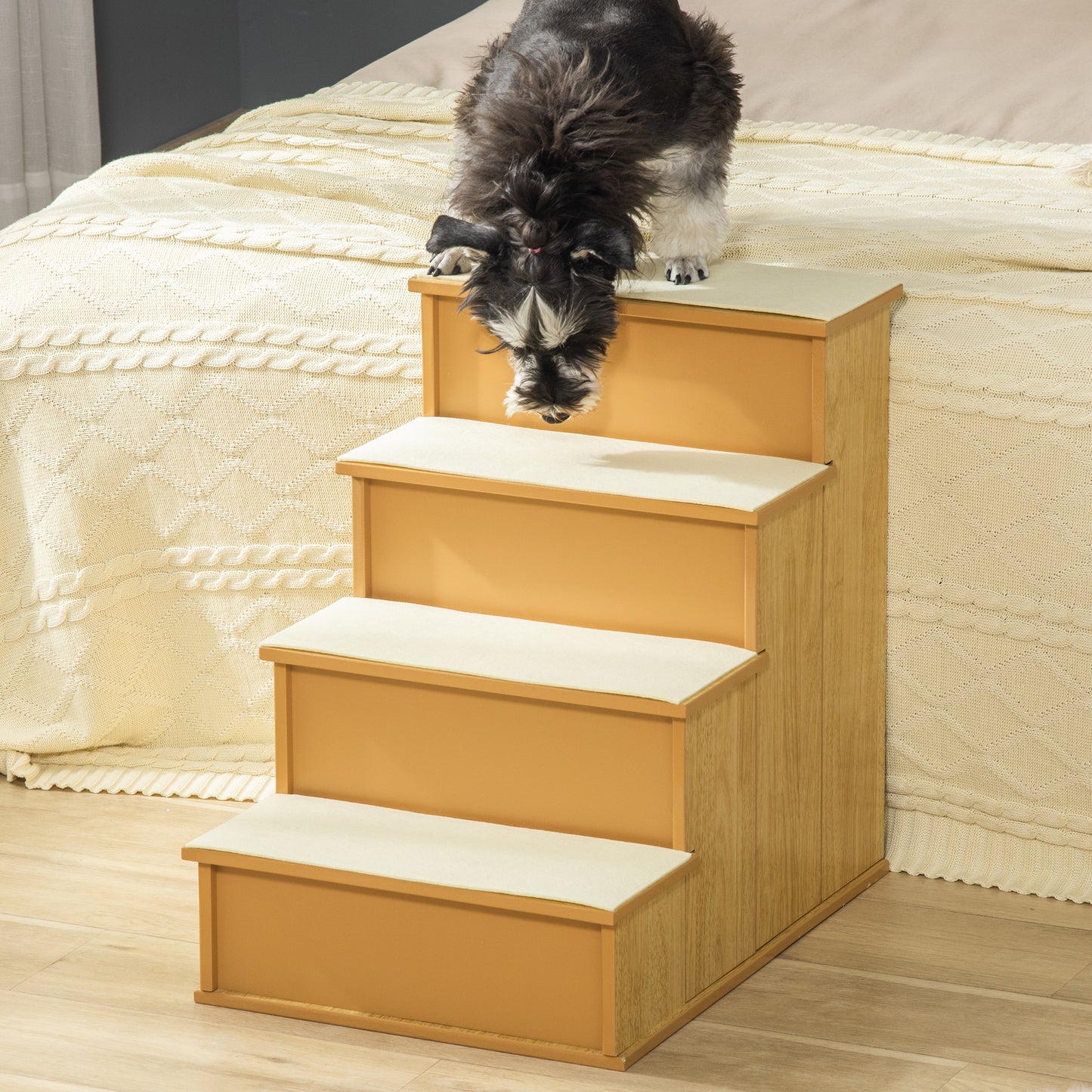 Dog Steps Pet Stairs for Bed Cat Ladder for Couch with Non-Slip Carpet, 15.7" x 23.2" x 21.3", Natural Wood Dog Stairs Natural  at Gallery Canada