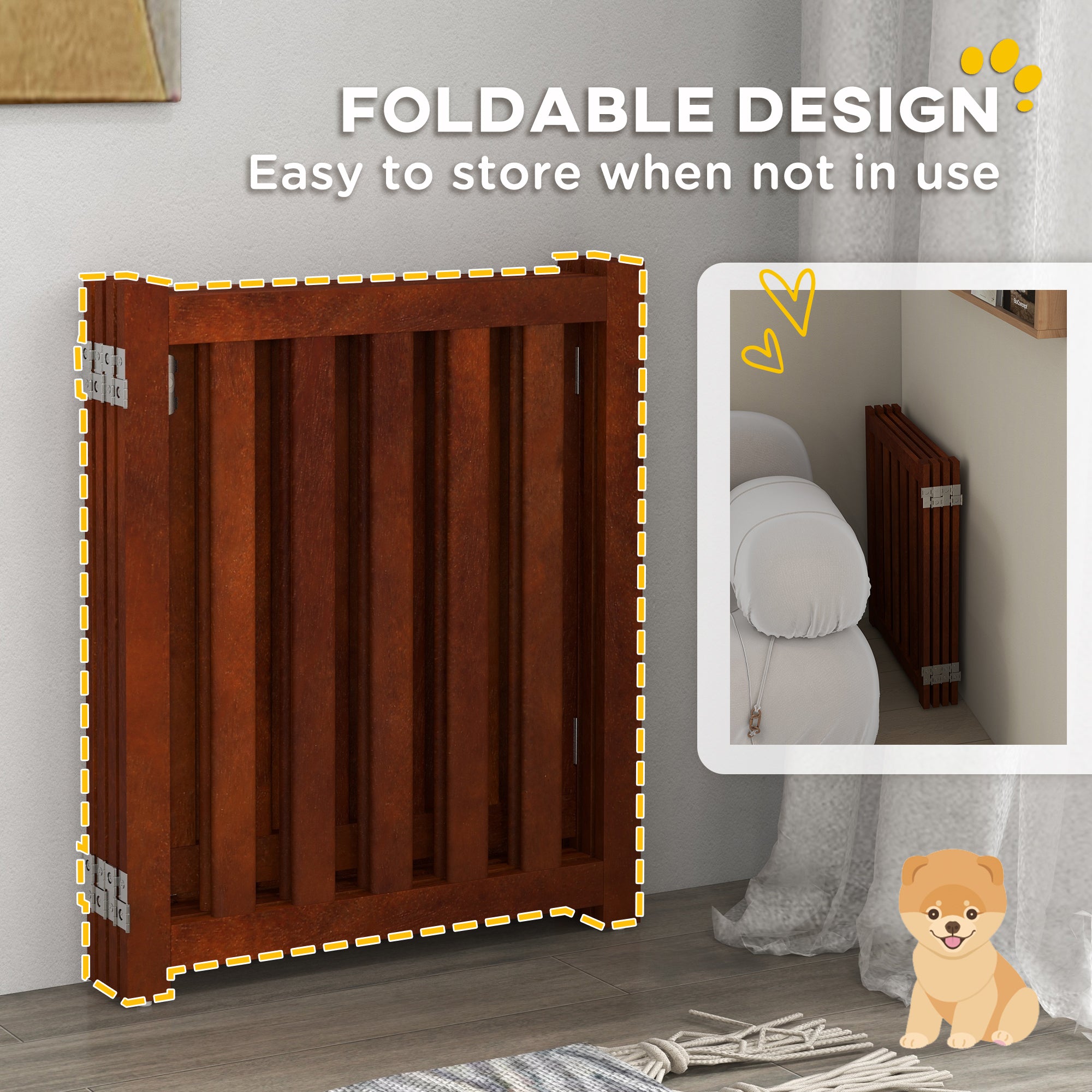 Foldable Dog Gate with Door, 4 Panels Fressstanding Pet Gate, Brown Houses, Kennels & Pens   at Gallery Canada