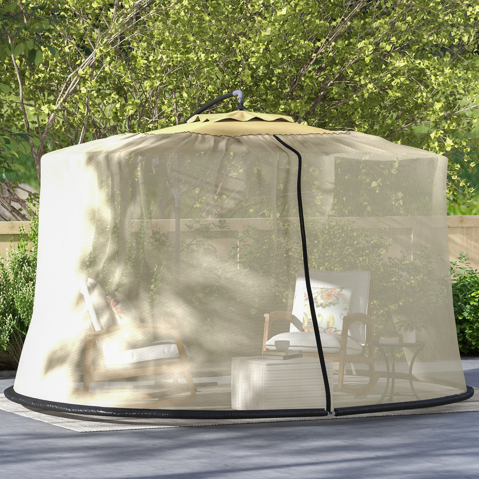 7.5FT Umbrella Table Screen Mosquito Bug Net, Garden Large Umbrella Cover Netting with Zippered Door, Black Gazebos at Gallery Canada