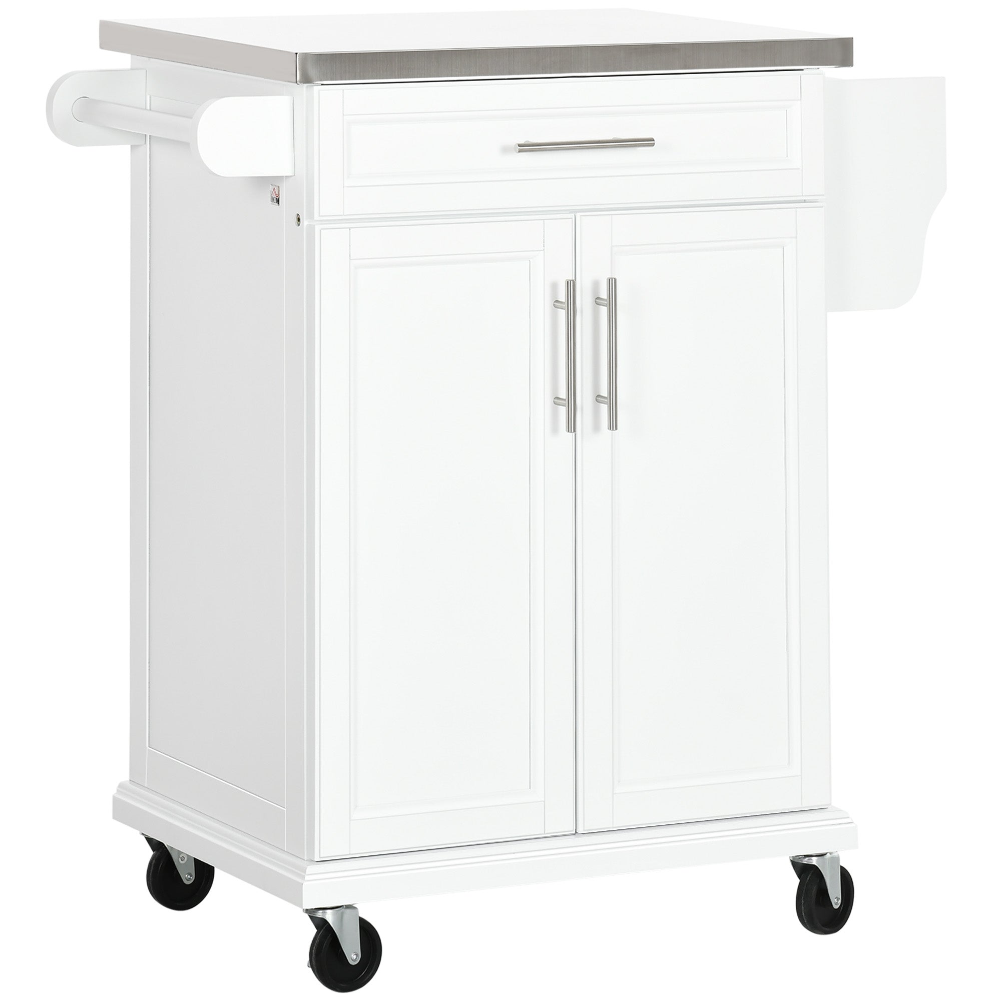 Rolling Kitchen Island, Kitchen Serving Cart with Stainless Steel Table Top on Wheels, White Kitchen Islands & Kitchen Carts White  at Gallery Canada