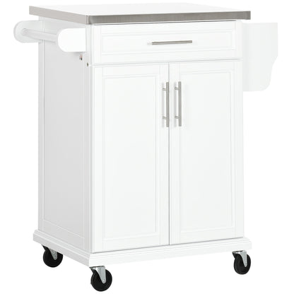 Rolling Kitchen Island, Kitchen Serving Cart with Stainless Steel Table Top on Wheels, White - Gallery Canada