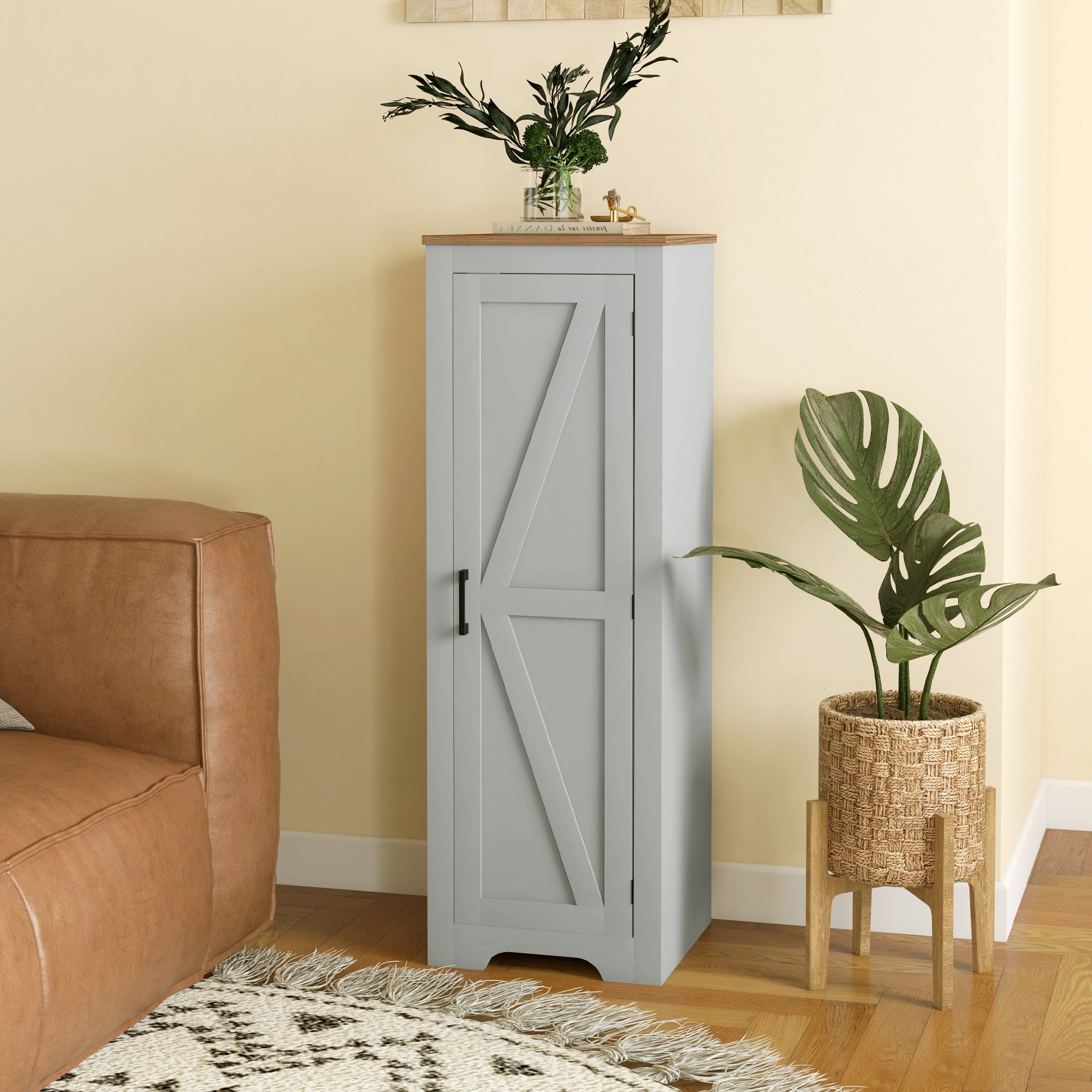 Farmhouse Accent Cabinet with Adjustable Shelf Barn Door Storage Cabinet for Living Room Floor Pantry Cabinet Grey Storage Cabinets   at Gallery Canada