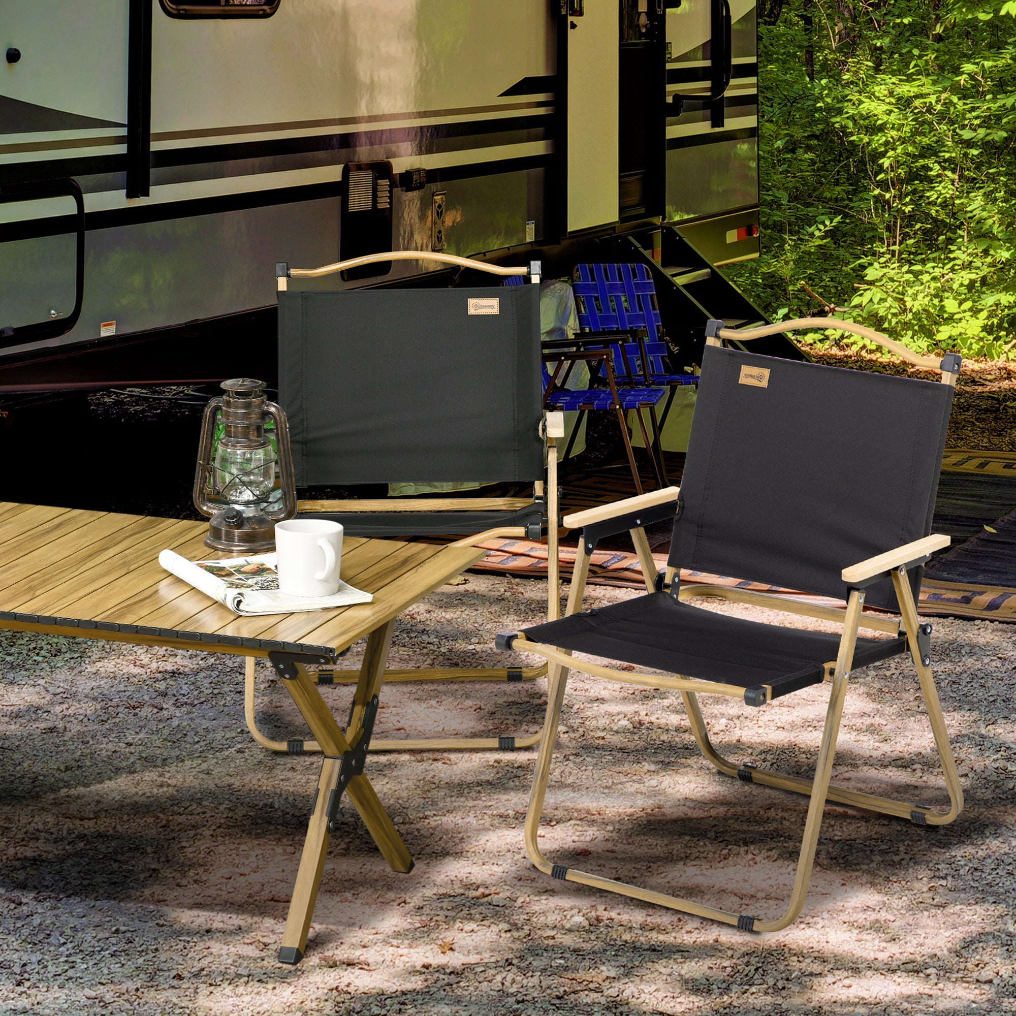 Set of 2 Camping Chair, Lightweight Folding Chair, Portable Armchairs, Excellent for Festivals, Fishing, Beach and Hiking, Black Picnic Tables & Camping Chairs at Gallery Canada
