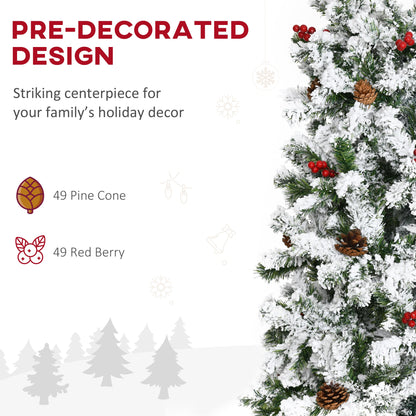 9-foot Pencil Snow Flocked Artificial Christmas Tree with 1350 Pine Realistic Branches, Pine Cones, Red Berries, Auto Open, Green Pencil Christmas Trees   at Gallery Canada