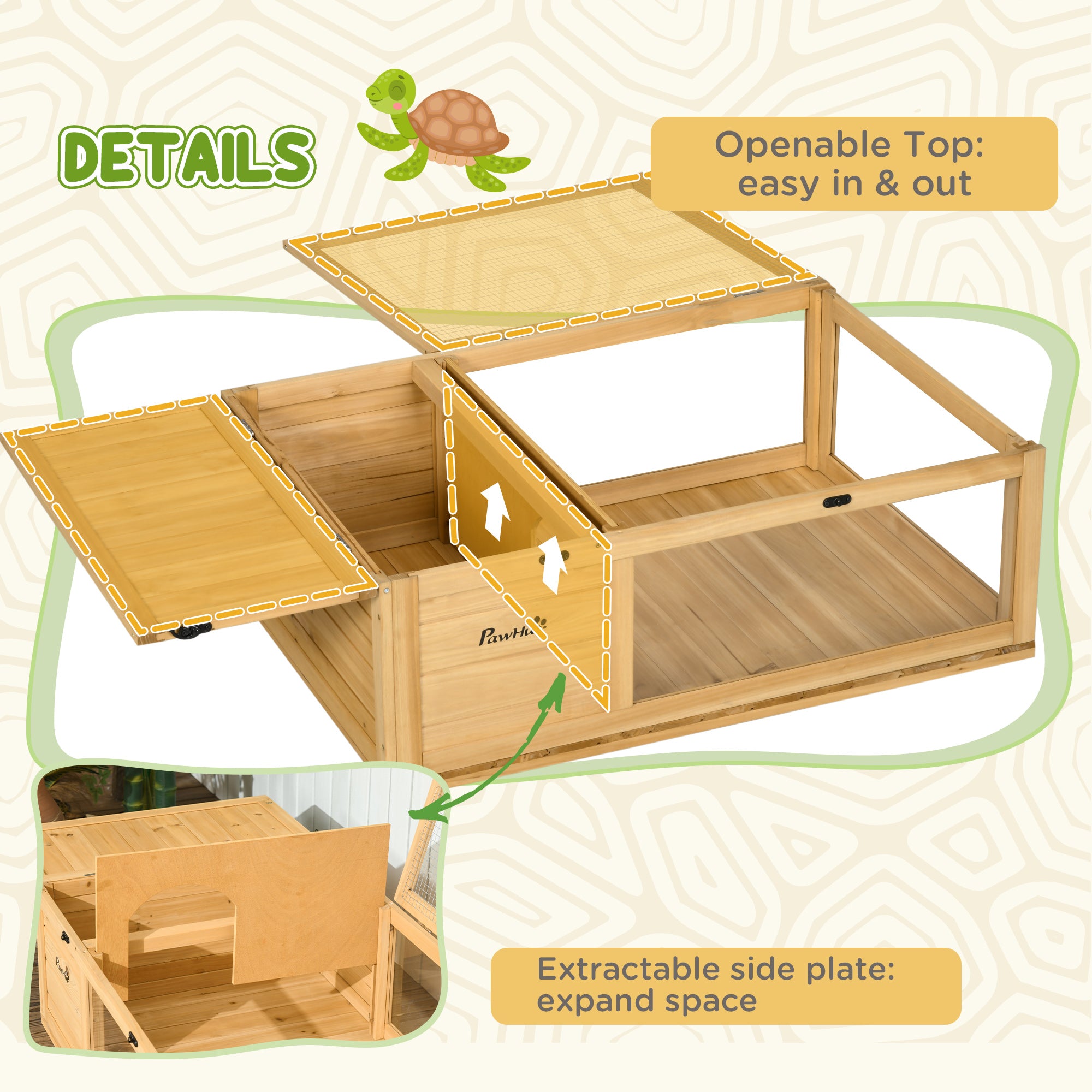 Wood Tortoise House for Lizards, Geckos, Indoor Outdoor Use, 35.8