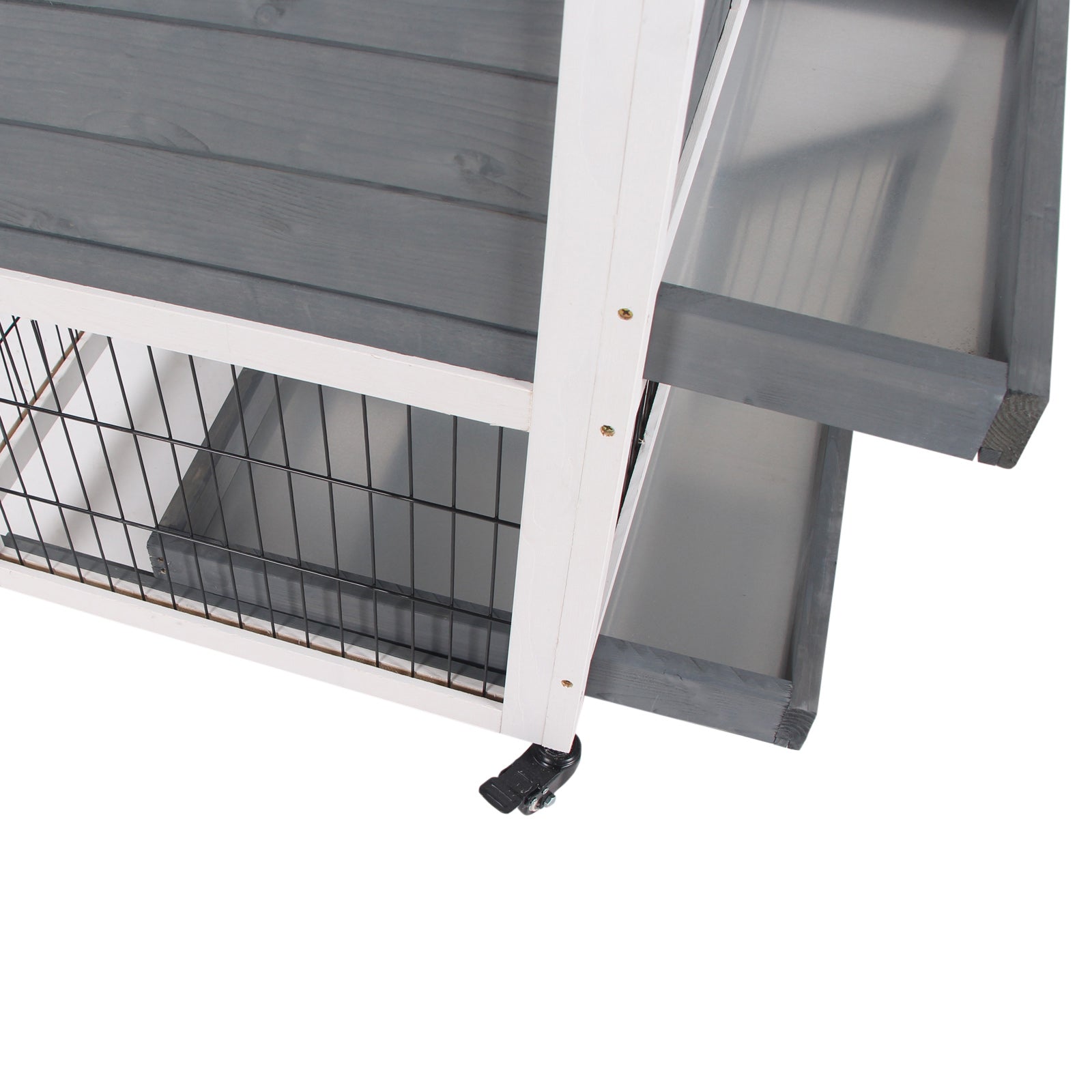 Rabbit Hutch Indoor Bunny Cage Guinea Pig House on Wheels with Run, Pull Out Trays, Grey and White Rabbit Hutch   at Gallery Canada