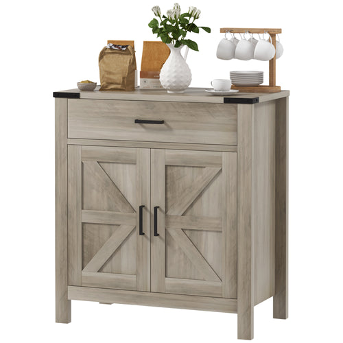 Farmhouse Buffet Cabinet Sideboard with 1 Drawer, 1 Storage Cabinet and Adjustable Shelf, Grey