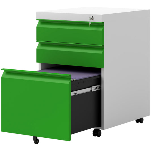 3 Drawer Filing Cabinet, Lockable Office Storage Cabinet on Wheels for Legal, Letter, A4 Files, Green Office Cabinets & Cupboards   at Gallery Canada