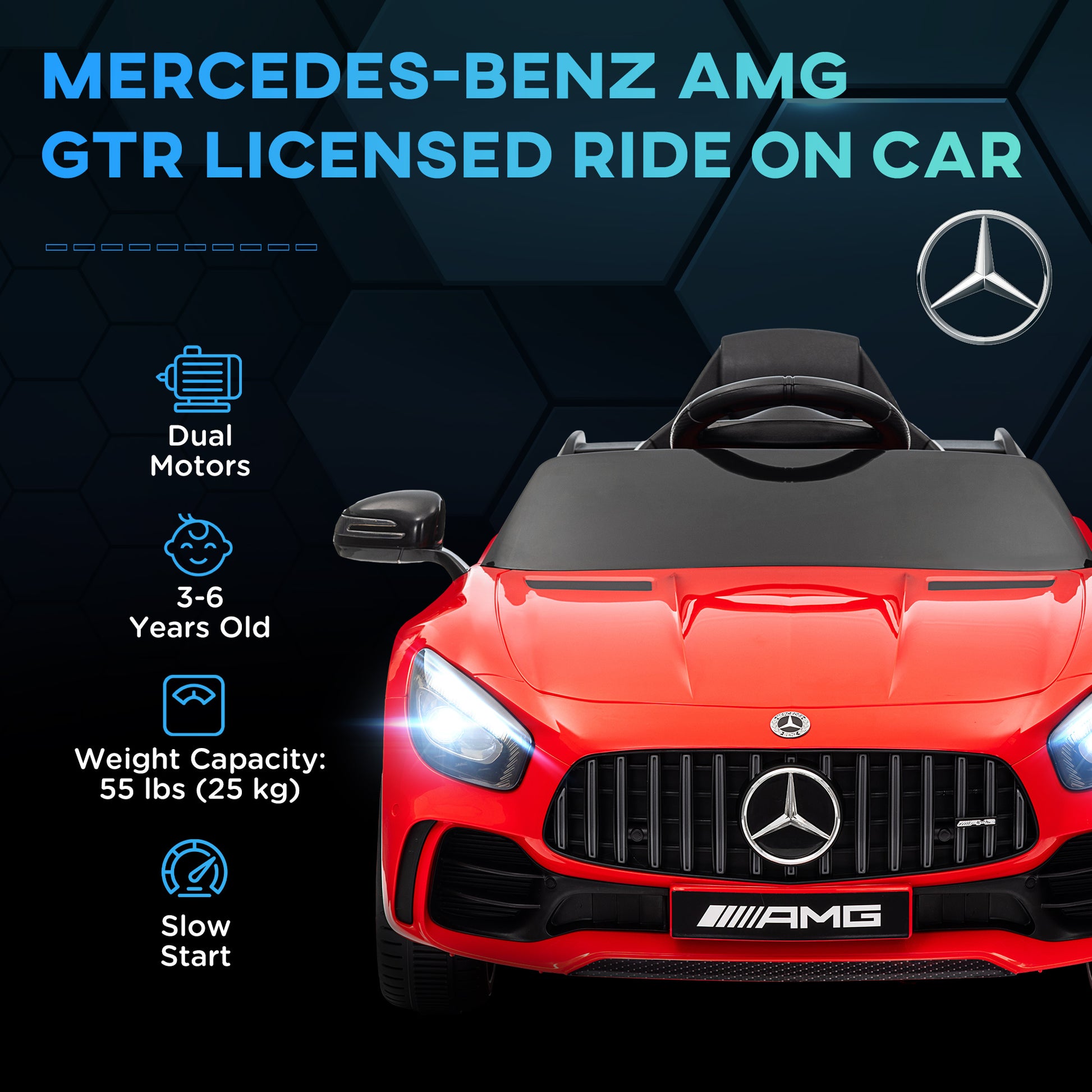 Mercedes-Benz AMG GTR Licensed 12V Battery Powered Kids Electric Car w/ Remote, Soft Start, Lights, Music Horn Red Electric Toy Cars   at Gallery Canada