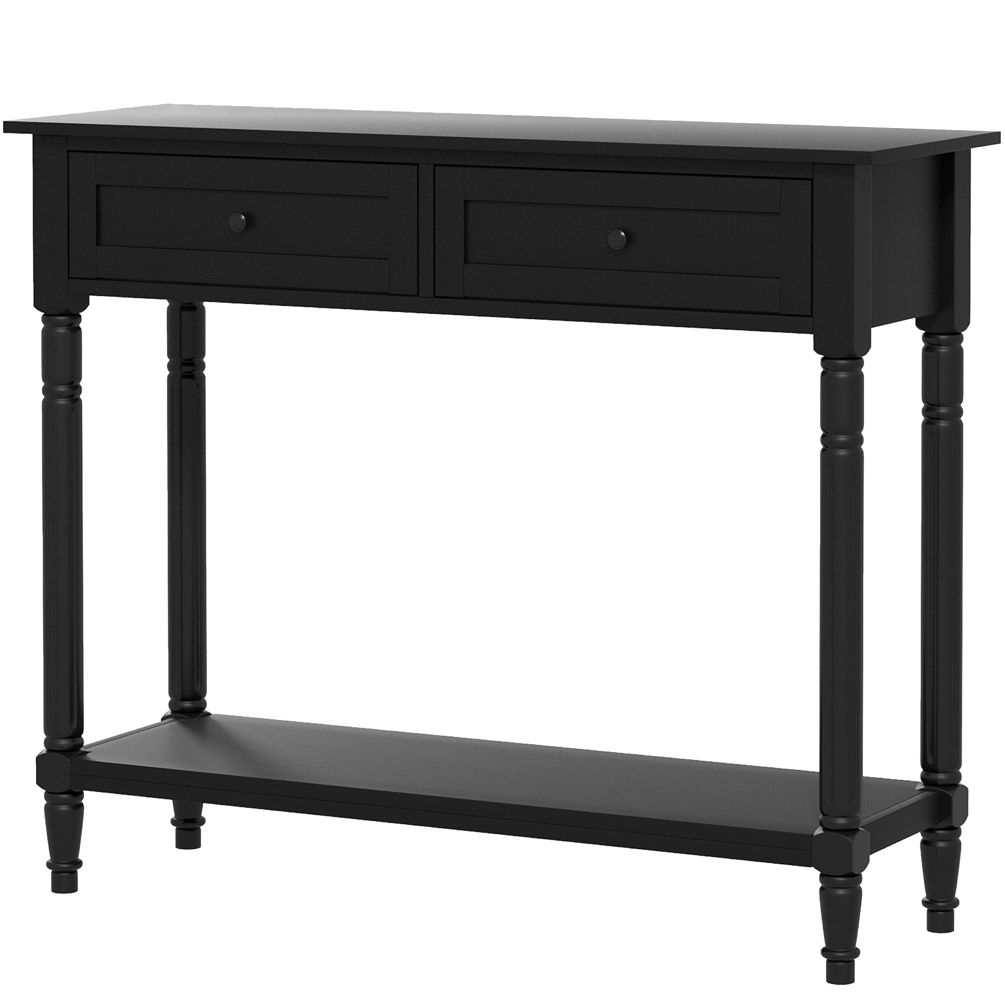 Hallway Console Table, Modern Entryway Table with 2 Drawers, Storage Shelf, Turned Legs for Living Room, Bedroom, Black Console Tables   at Gallery Canada