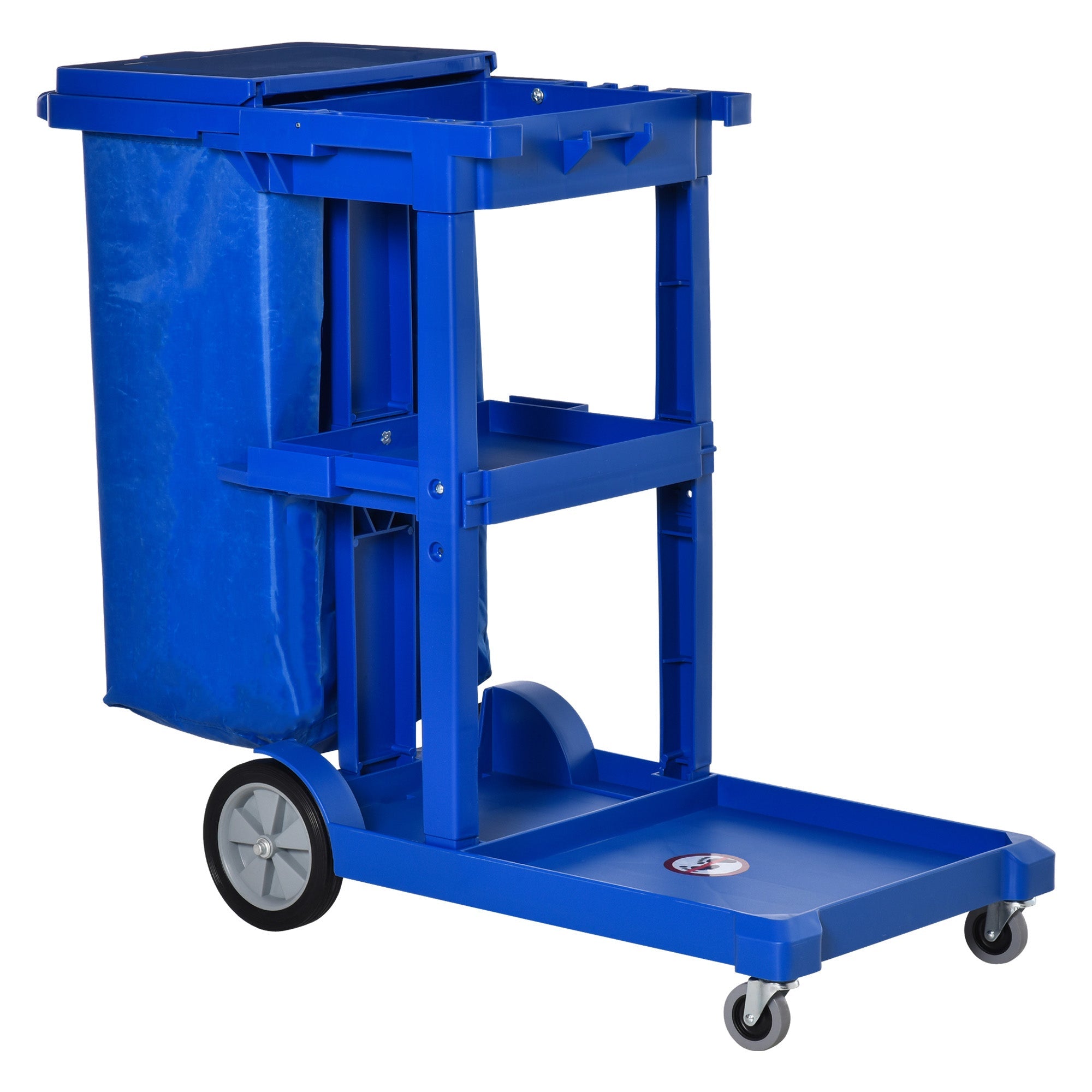 Commercial Janitorial Cart with 3 Tier Shelves Professional Cleaning Trolley with Rubbish Bag and Mop Mount for Hotel, Restaurant, Office, Blue Household Supplies   at Gallery Canada