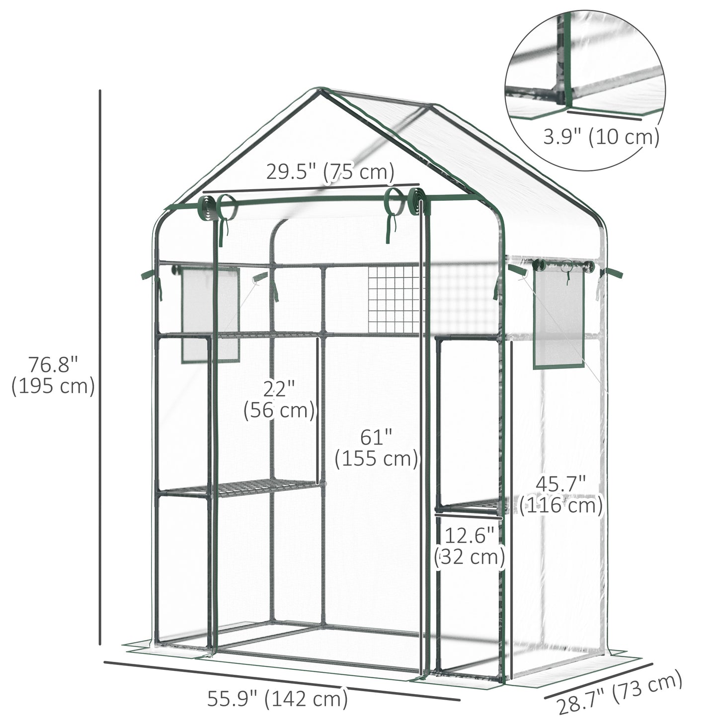 3-Tier Mini Greenhouse, Walk-in Greenhouse, Garden Hot House with 4 Shelves, Roll-Up Door, Mesh Windows, Trellis and Plant Labels, 56" x 29" x 77", Clear Greenhouses at Gallery Canada