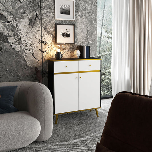Accent Cabinet, Modern Buffet Sideboard with High Gloss Doors, Drawers and Pine Wood Legs for Living Room, White Bar Cabinets Multi Colour  at Gallery Canada