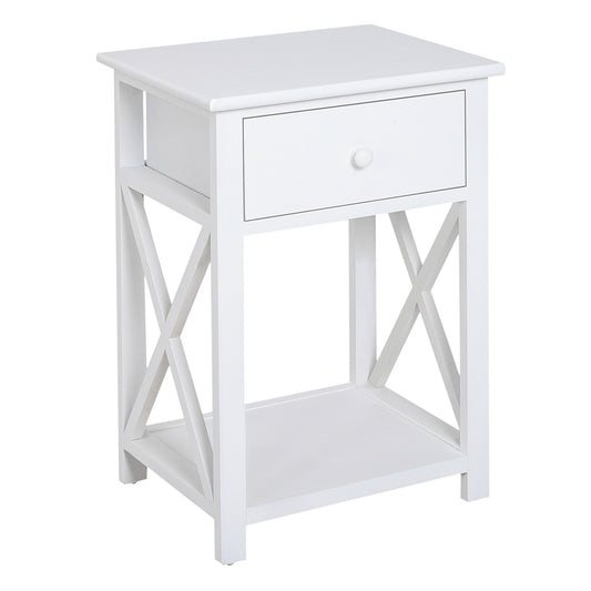 Wooden End Table Bedroom Nightstand Coffee Table Open Cabinet w/ Drawer and Shelf White - Gallery Canada
