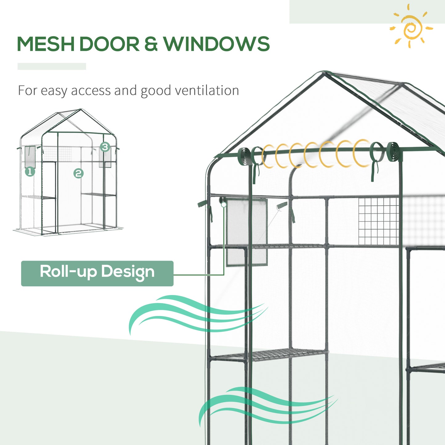 3-Tier Mini Greenhouse, Walk-in Greenhouse, Garden Hot House with 4 Shelves, Roll-Up Door, Mesh Windows, Trellis and Plant Labels, 56" x 29" x 77", Clear Greenhouses at Gallery Canada