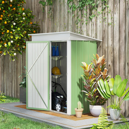 Outdoor Storage Shed, Steel Lean-to Shed with Adjustable Shelf, Lock, Gloves, 5'x3'x6', Green