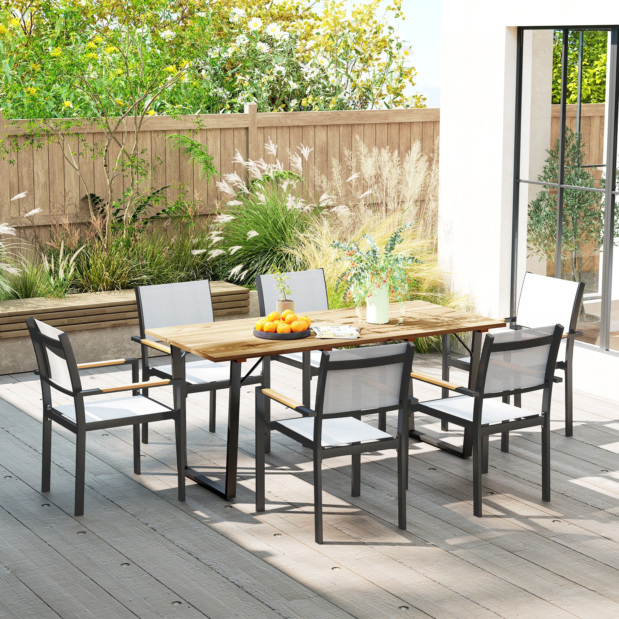 Wooden Outdoor Dining Table for 6 with 2