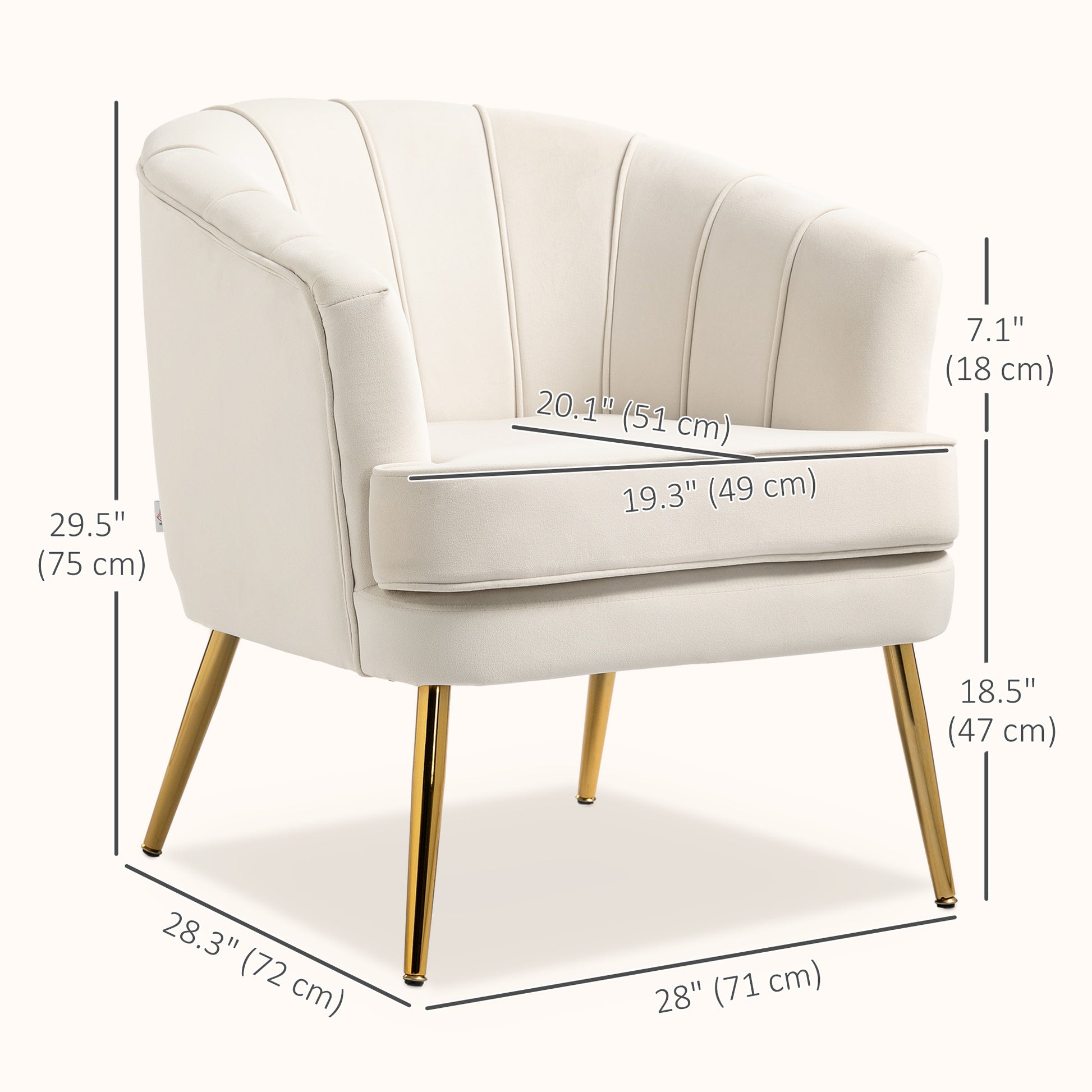 Fabric Armchair, Modern Accent Chair with Gold Metal Legs for Living Room, Bedroom, Home Office, Cream White Accent Chairs at Gallery Canada