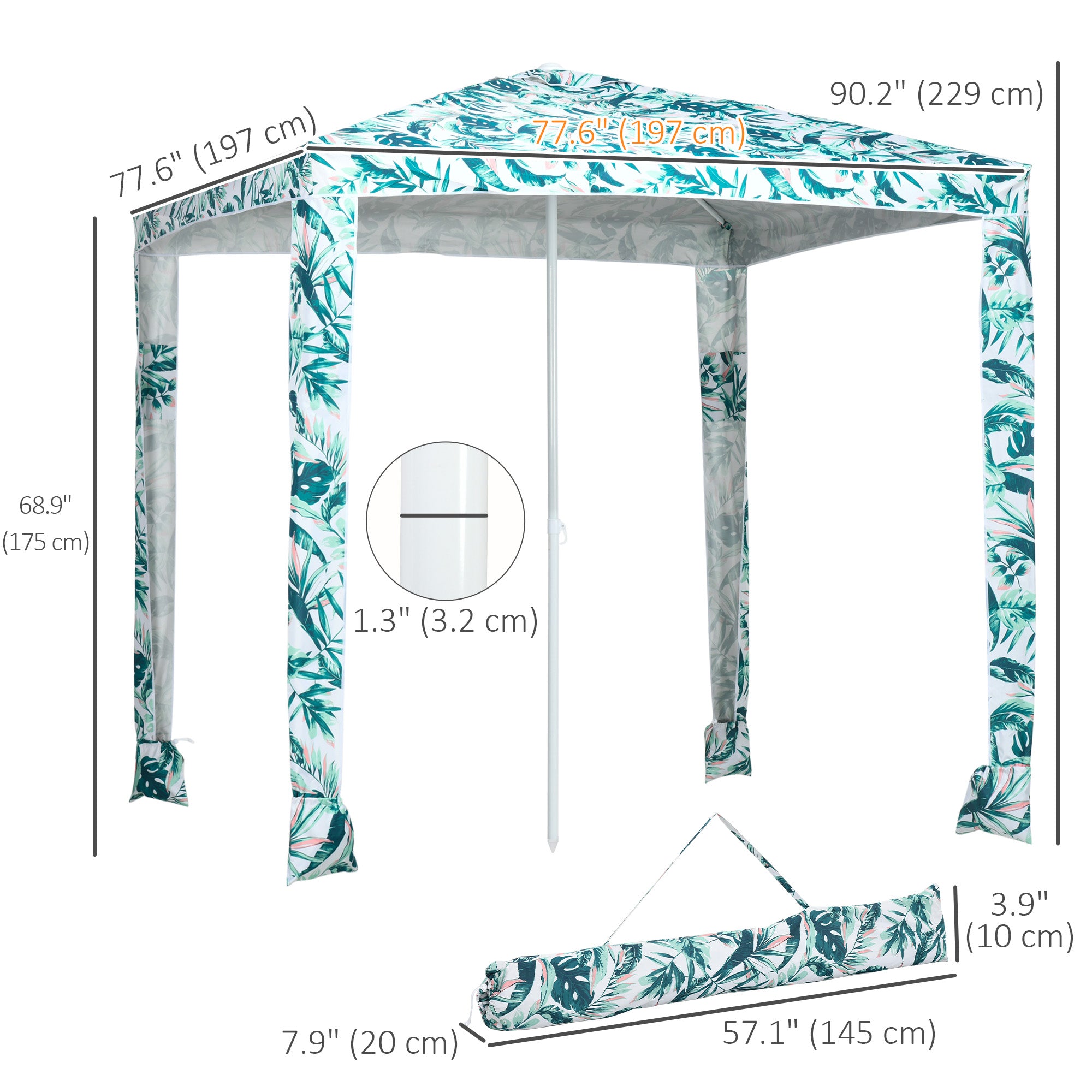 Beach Umbrella, 6.5' Easy-Assembly Sun-Shade Shelter with Sandbags and Carry Bag, Cool UV50+, Green Beach Umbrellas at Gallery Canada