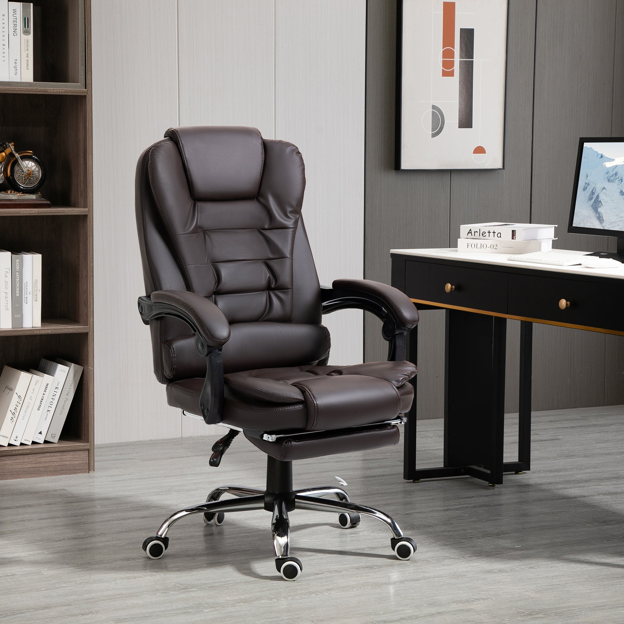 High Back Office Chair PU Leather Executive Office Chair with Retractable Footrest Padded Armrest Coffee Executive & Manager Chairs   at Gallery Canada