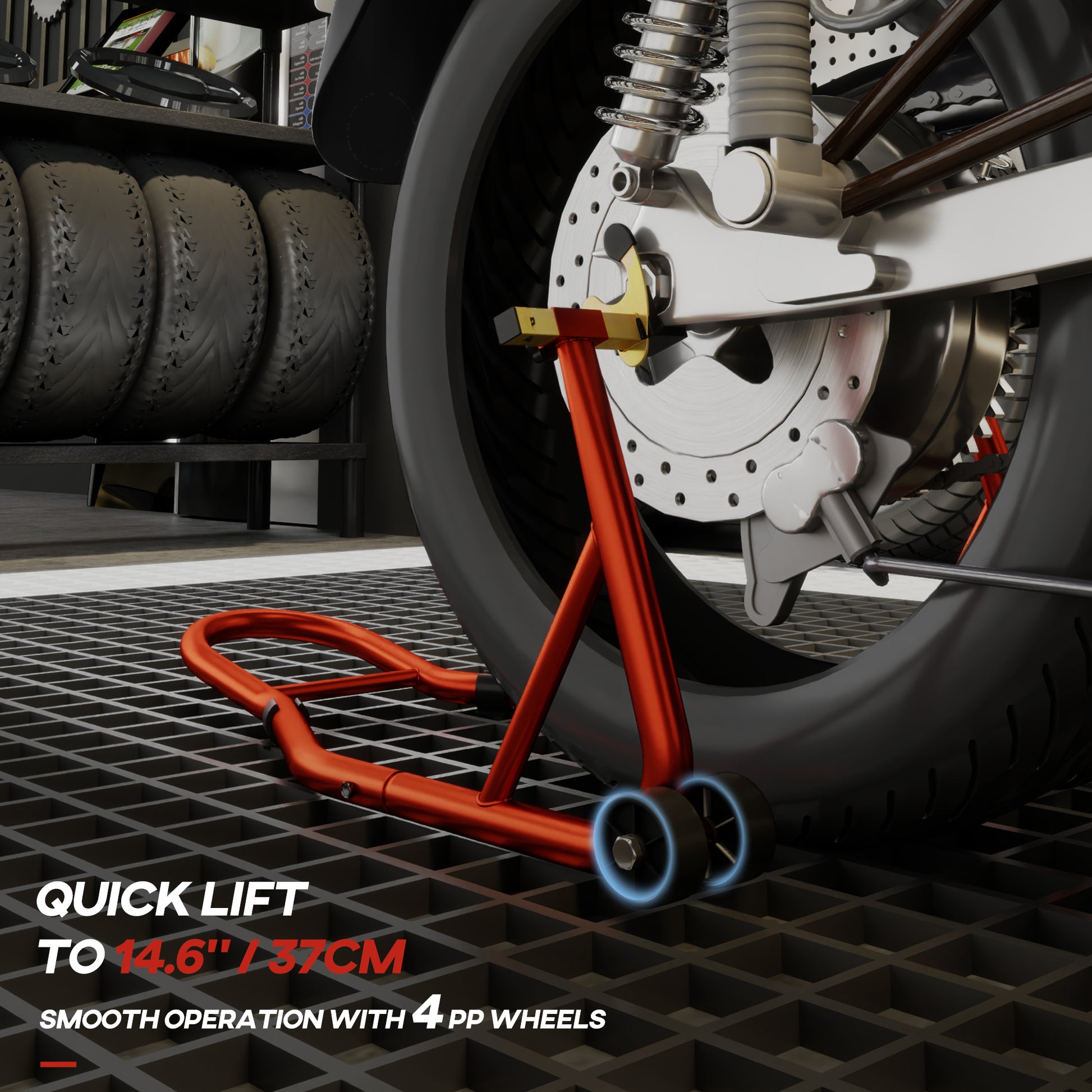 Motorcycle Rear Wheel Stand, Universal Motorcycle Lift with U + L Swingarm Spool, Red Automotive   at Gallery Canada