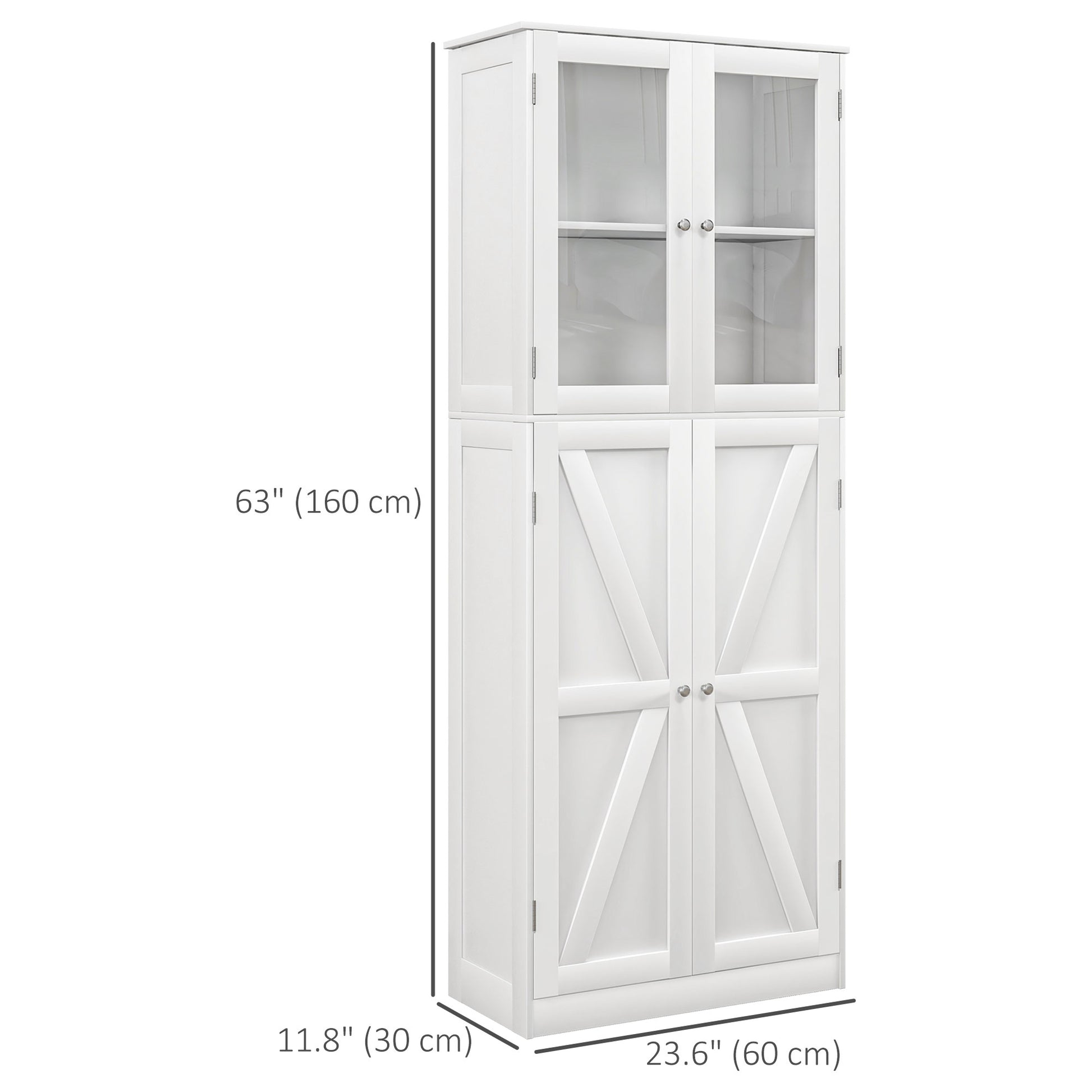 Tall Bathroom Storage Cabinet, Modern Bathroom Cabinet with Glass and Barn Doors, 5-Tier Floor Cabinet, White Bathroom Cabinets   at Gallery Canada