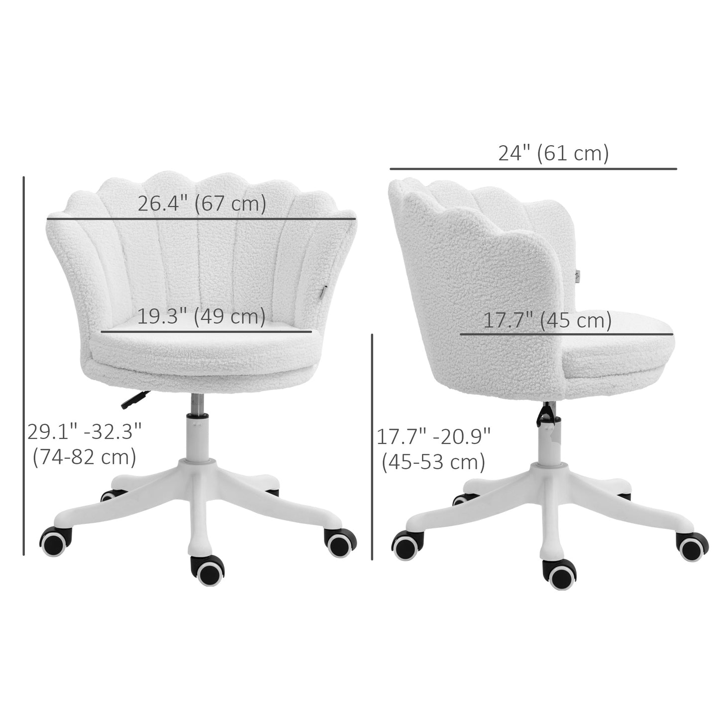 Adjustable Height Study Chair, Mid Back Berber Fleece Office Chair with Swivel Wheels for Living Room, Study, White Task Chairs   at Gallery Canada