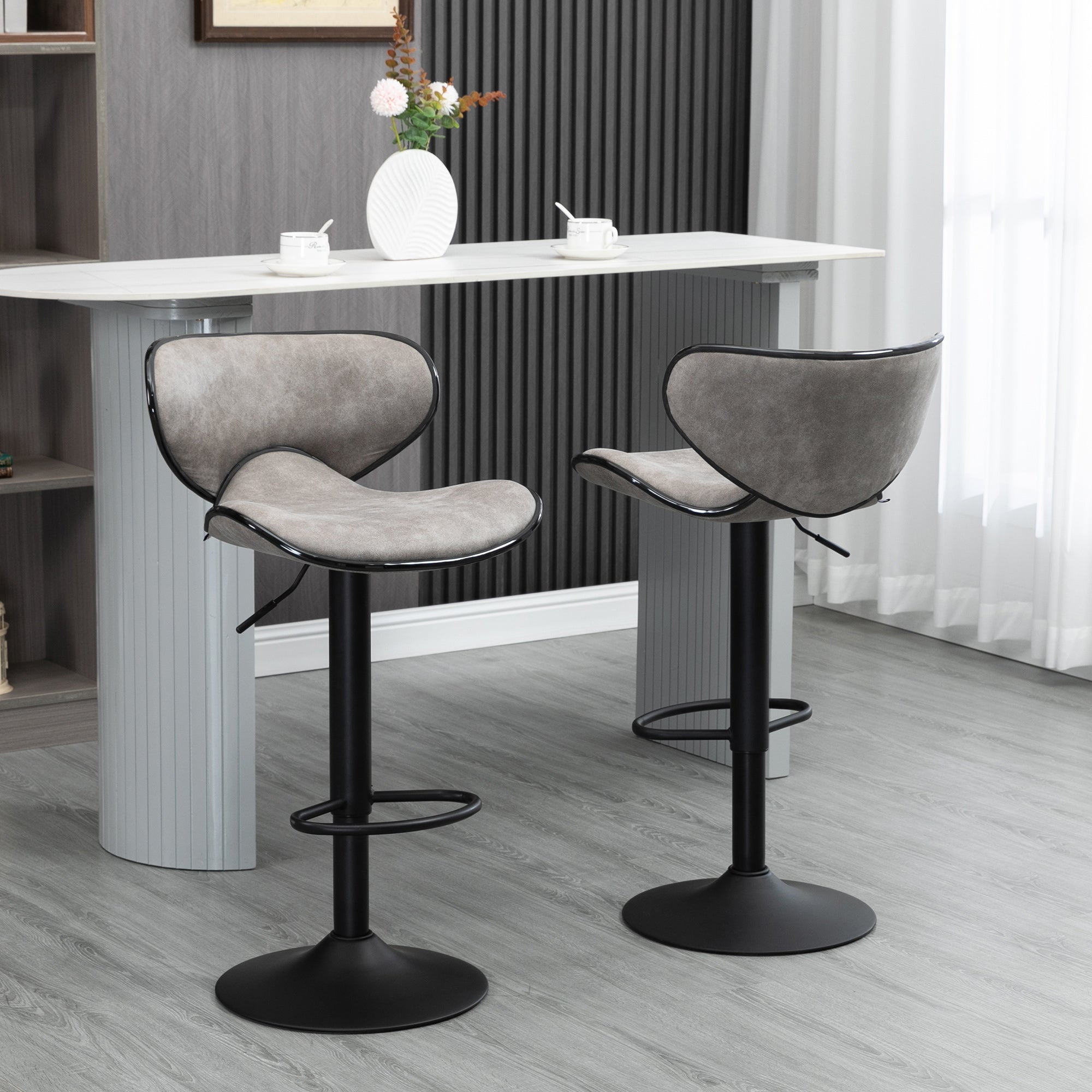 Swivel Adjustable Bar Stools Set of 2 with Backrest and Footrest, Taupe Grey Bar Stools   at Gallery Canada