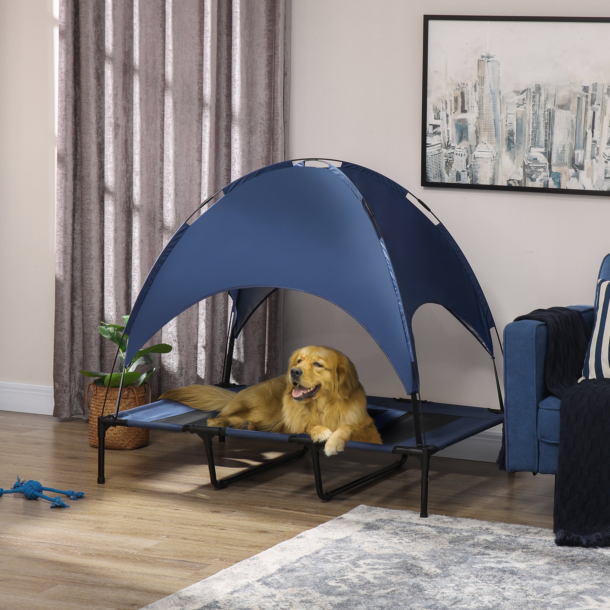 Elevated Cooling Pet Bed Portable Raised Dog Cot with Canopy for XL Sized Dogs, Dark Blue Elevated Dog Beds   at Gallery Canada