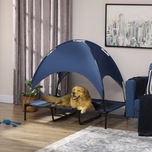 Elevated Cooling Pet Bed Portable Raised Dog Cot with Canopy for XL Sized Dogs, Dark Blue