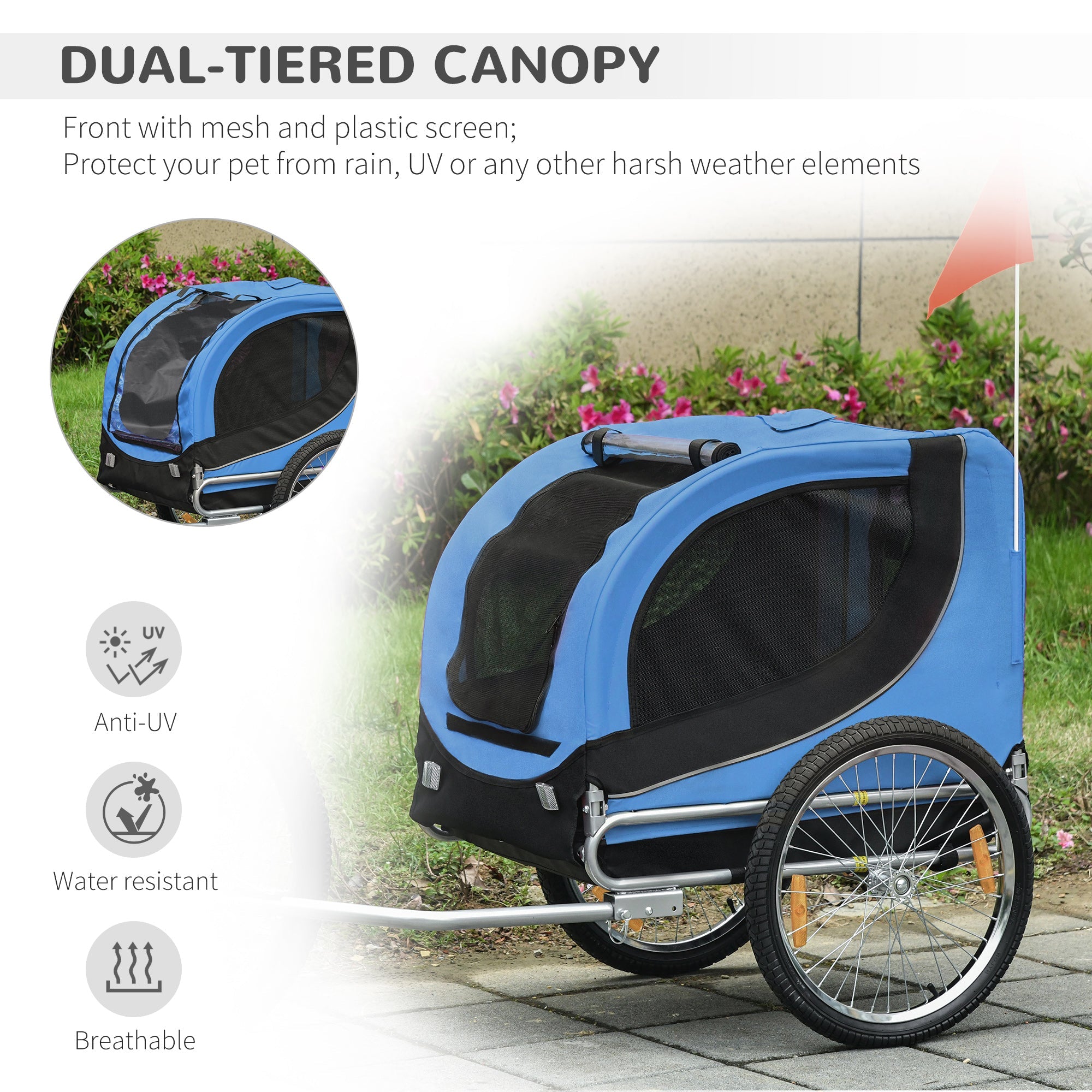 Dog Bike, Trailer Foldable Pet Cart, Bicycle Wagon, Cargo Carrier Attachment for Travelling w/ Safety Anchor, Blue Dog Bike Trailers & Strollers   at Gallery Canada