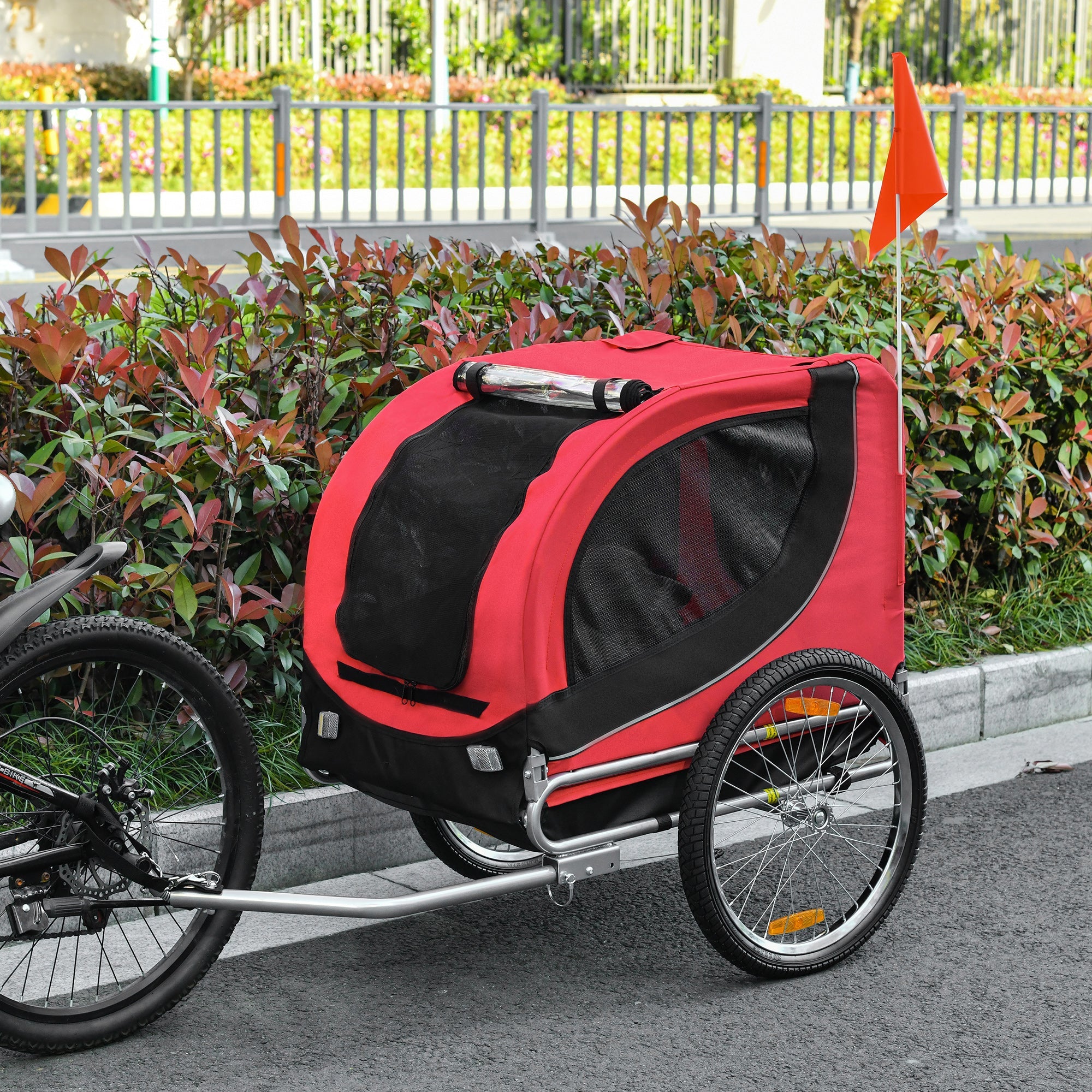 Dog Bike, Trailer Pet Cart, Bicycle Wagon, Travel Cargo, Carrier Attachment with Hitch, Foldable for Travelling, Red Dog Bike Trailers & Strollers   at Gallery Canada