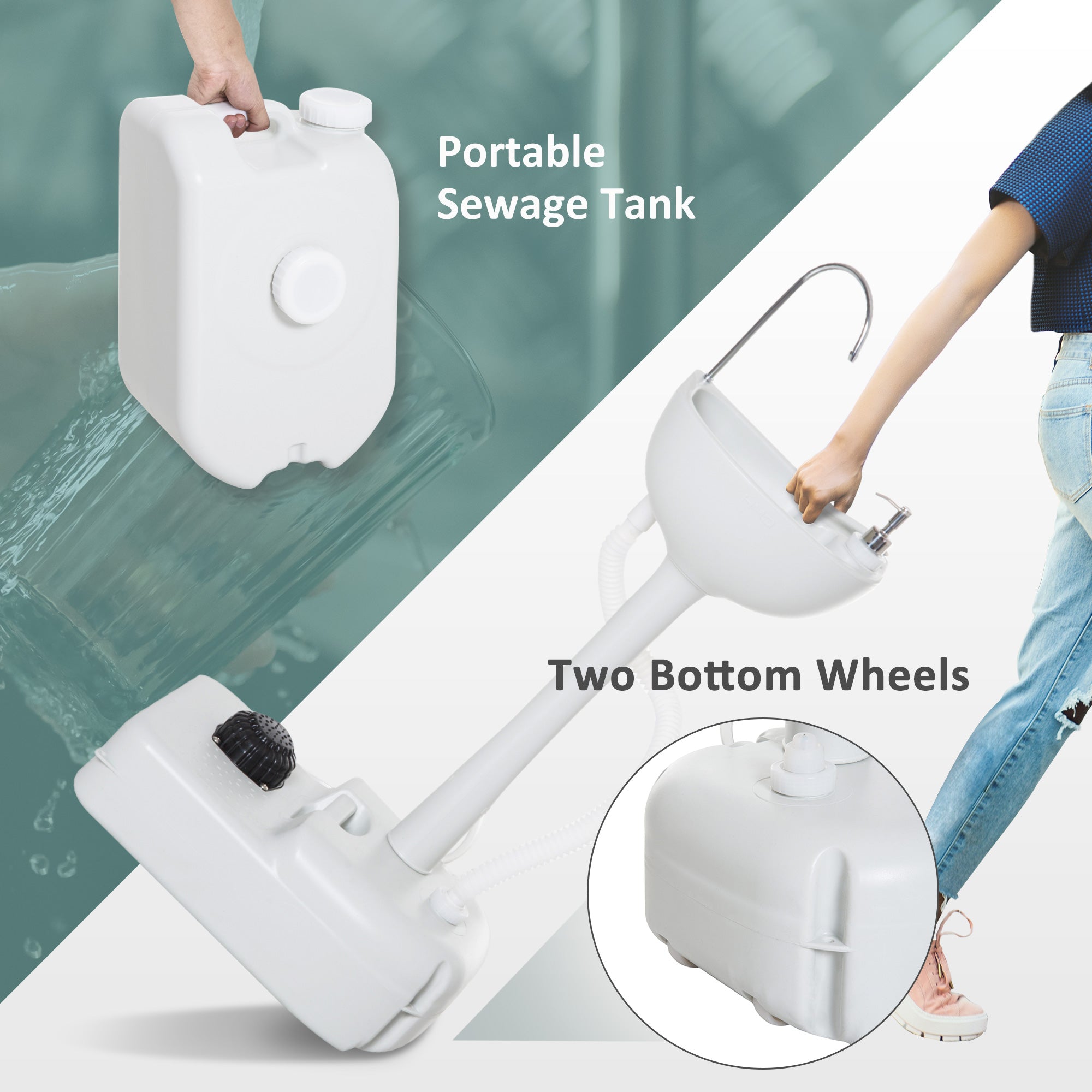 Portable Camping Sink Hand Wash Station Basin with 17L Water Tank, 24L Recovery Tank, Soap Dispenser and Towel Holder Camping Sinks at Gallery Canada